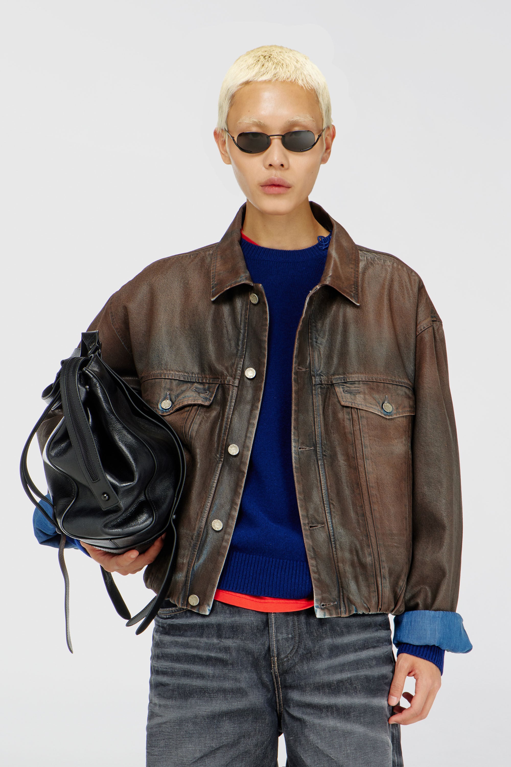 Diesel - D-MORVI-S, Unisex's Trucker jacket in coated denim in null - 2