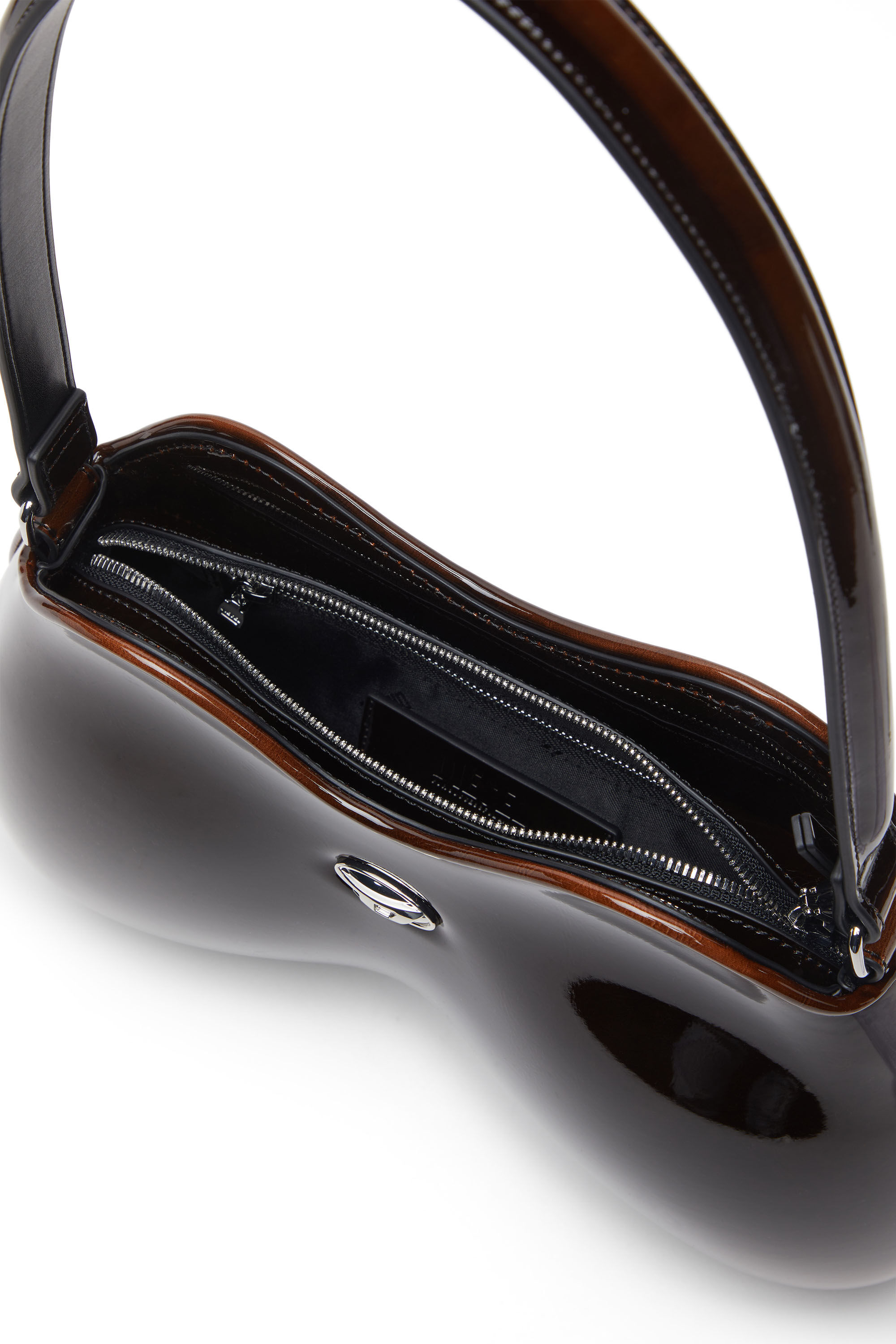 DIESEL☆ Rigid shoulder bag in degrade glossy PU ブラウン Women's Double-D-Rigid shoulder bag in dégradé glossy PU