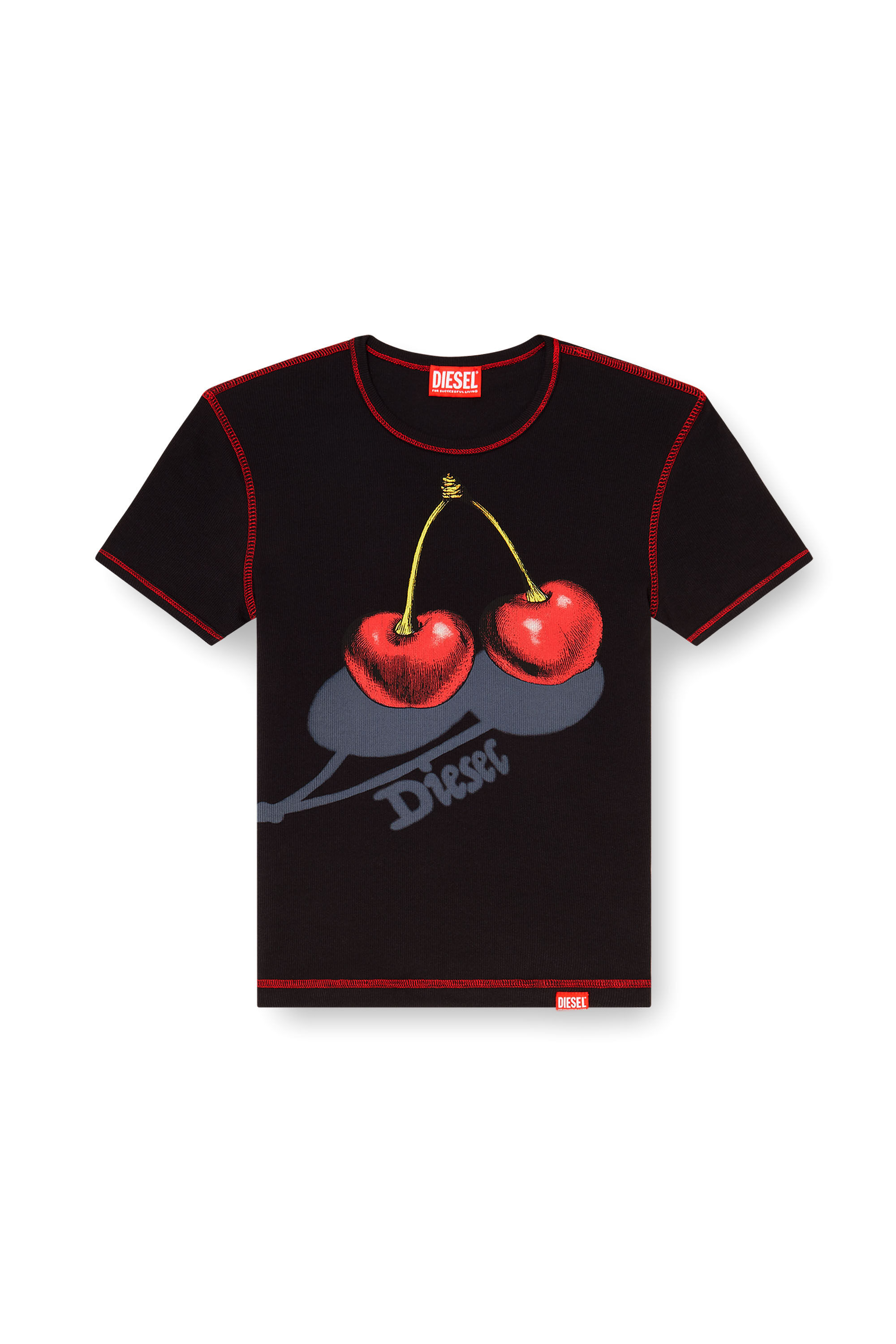 トップス Slim cotton T-shirt with cherry print Women's Slim cotton T-shirt with cherry print | Black | Diesel