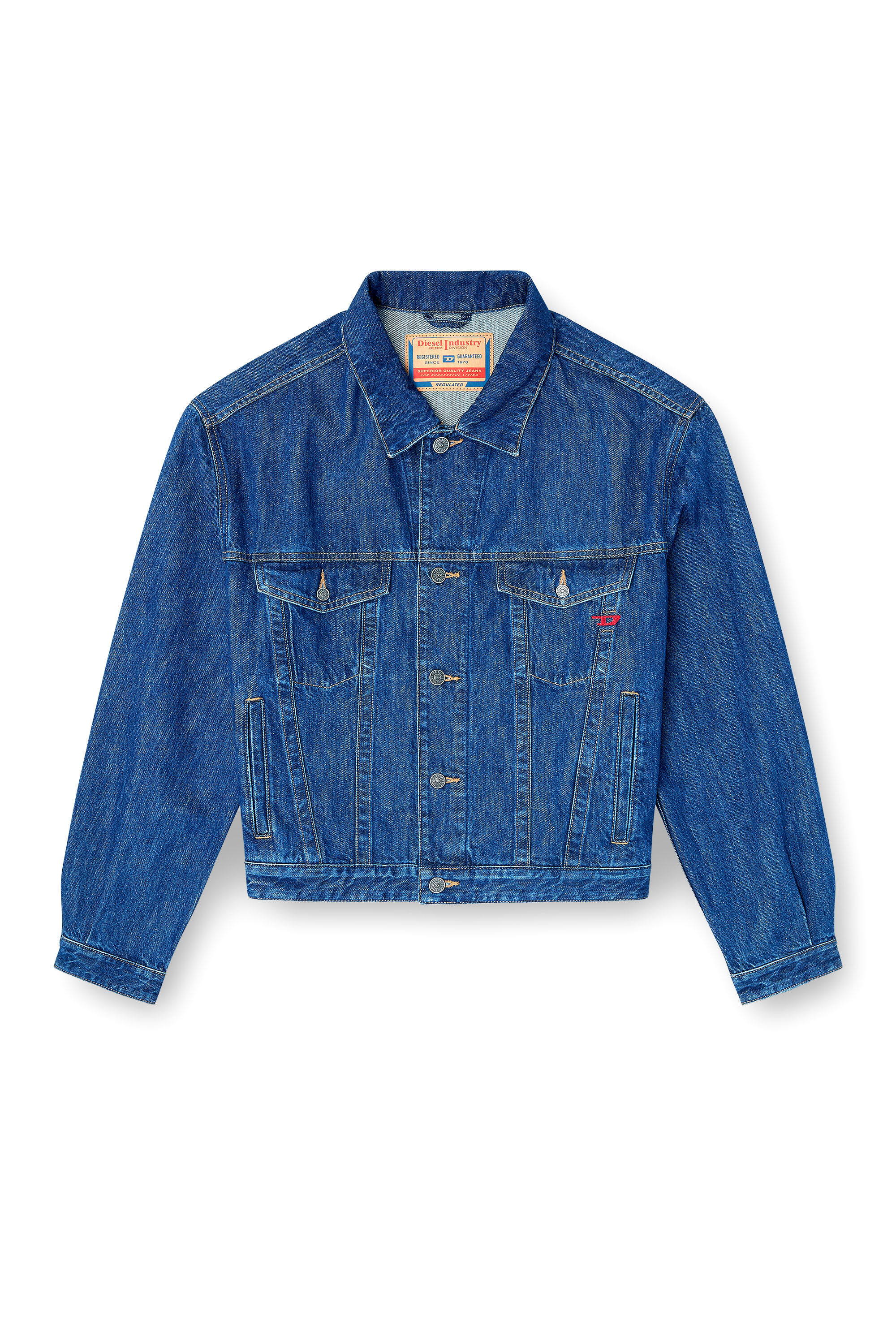 Diesel - D-RANGER, Man's Trucker jacket in denim in Medium blue - 2