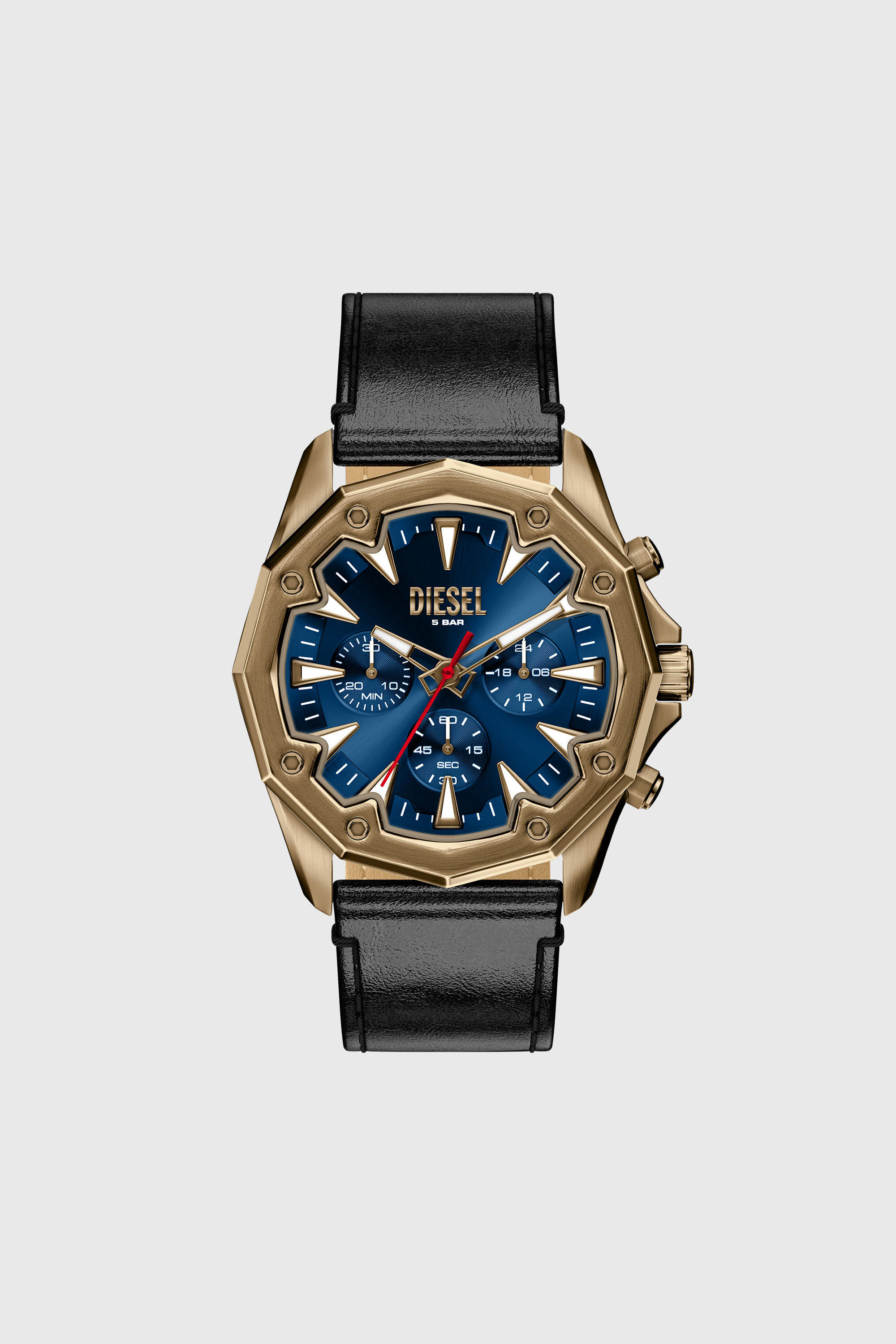 Diesel - DZ4733 WATCH, Man's Stinger antique gold-tone leather watch in Black - 1