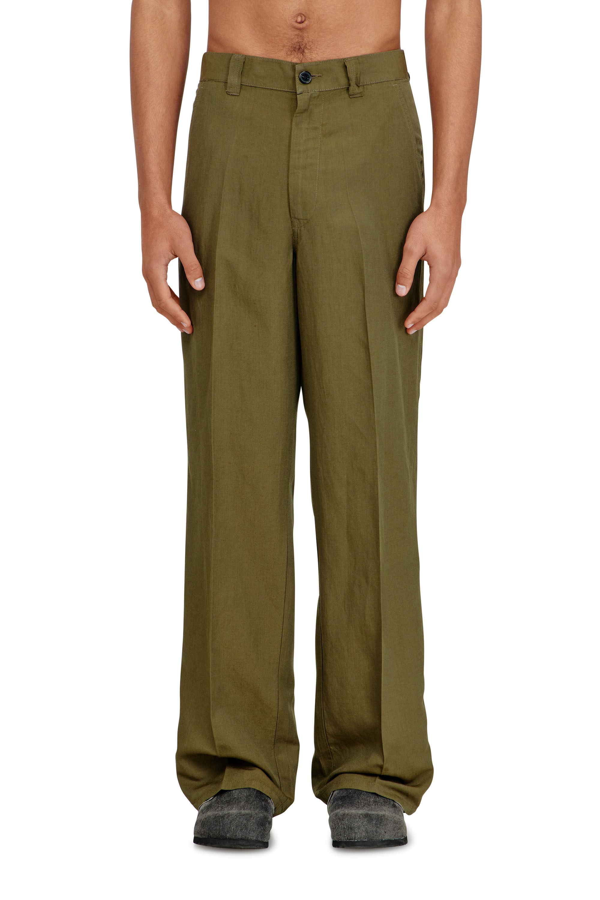 Men's Linen-blend pants with wide leg | Green | Diesel FI