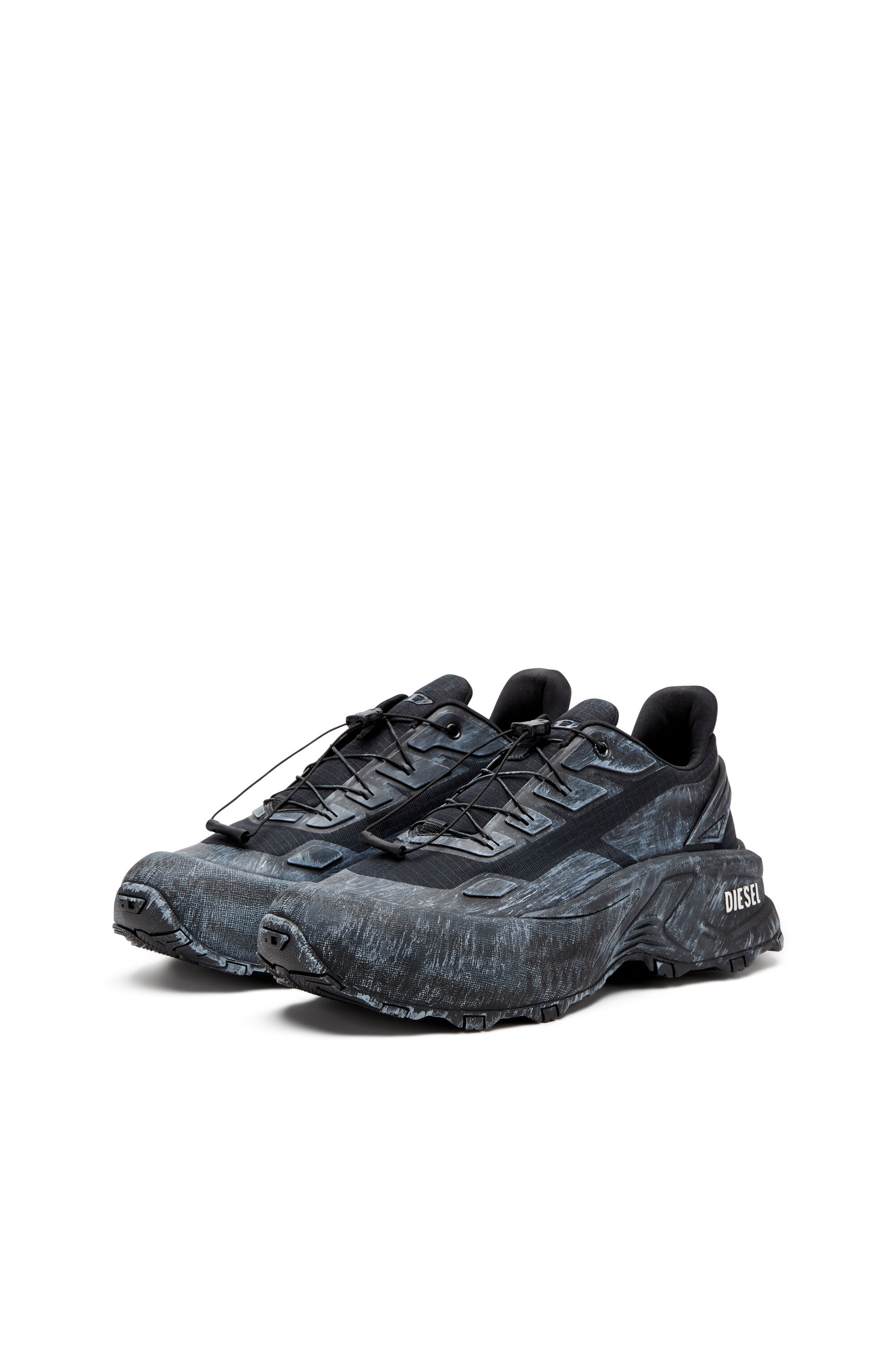 Men's D-Cage-Distressed chunky sneakers in ripstop | Black | Diesel FI