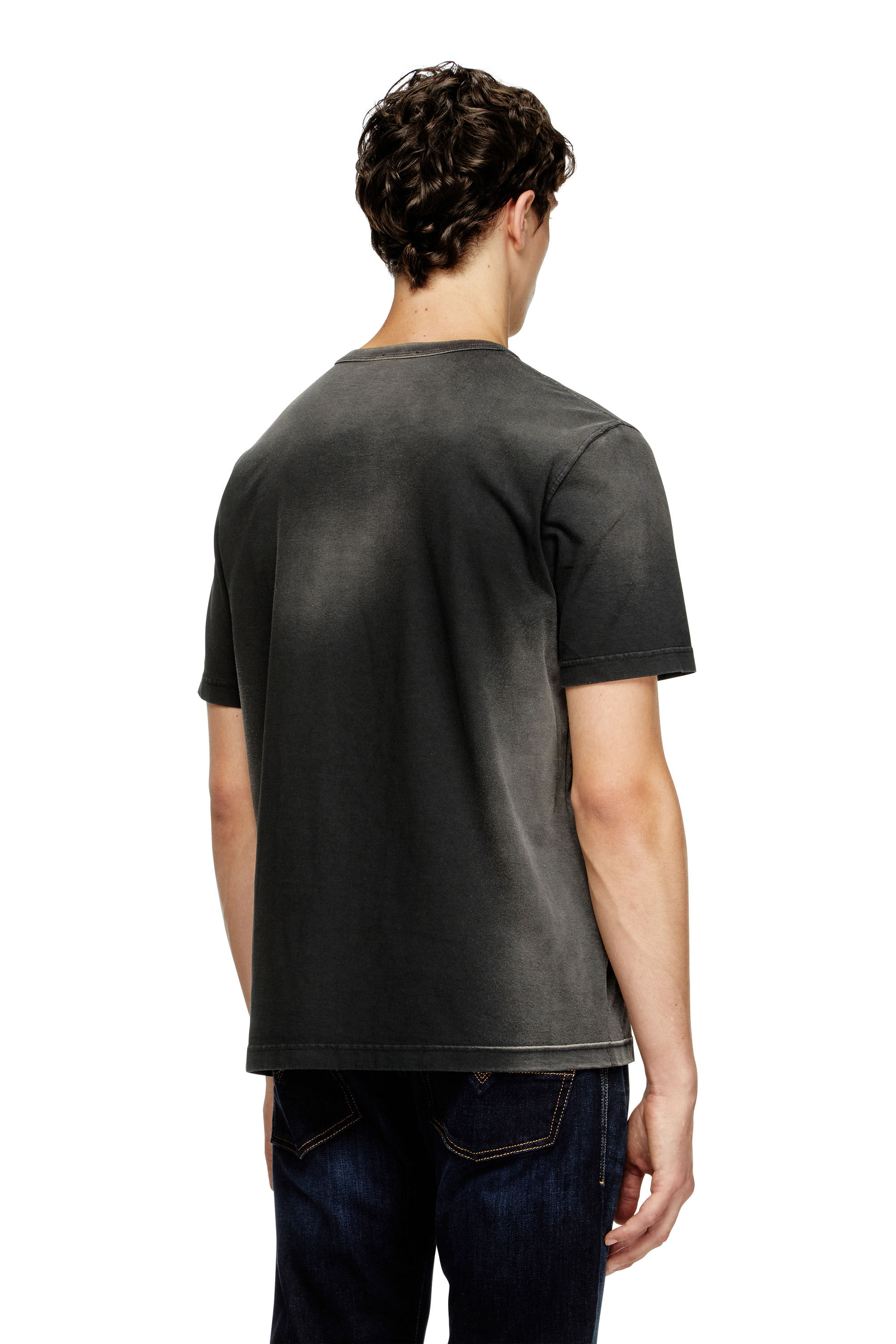 Men's Faded T-shirt with cut-out Oval D logo | Black | Diesel