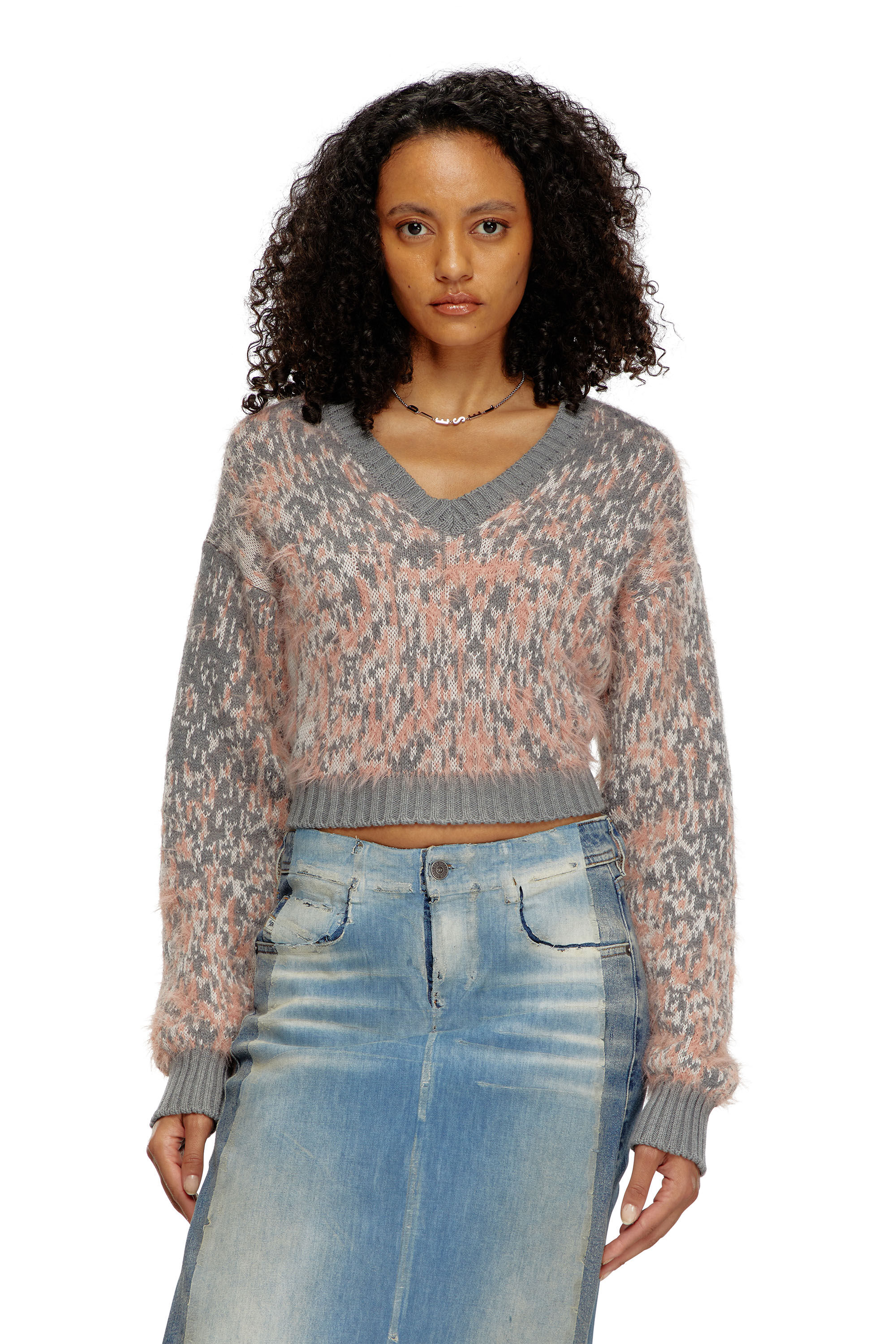 Women s Cropped jumper with Rain Camo motif Multicolor Diesel