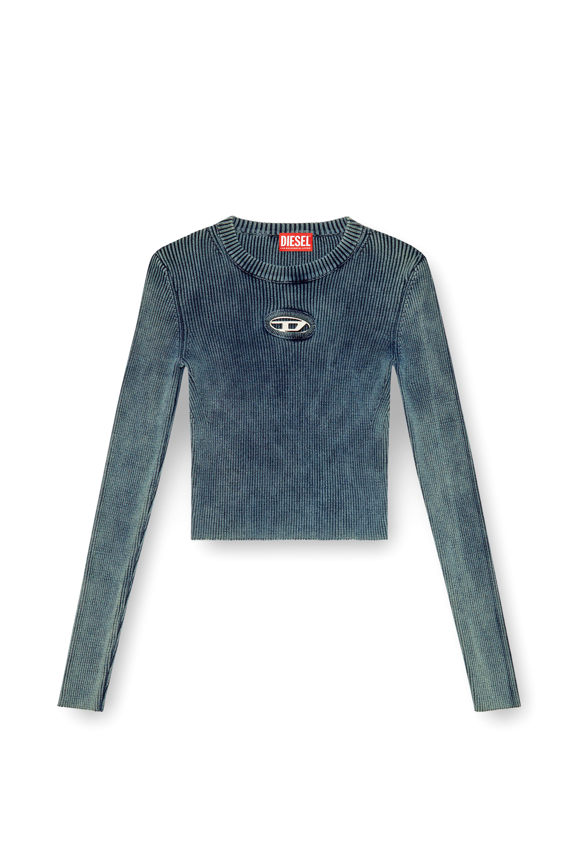 DIESEL リブニットトップス ダークブルー XS Women's Rib-knit top with Oval D | Blue | Diesel