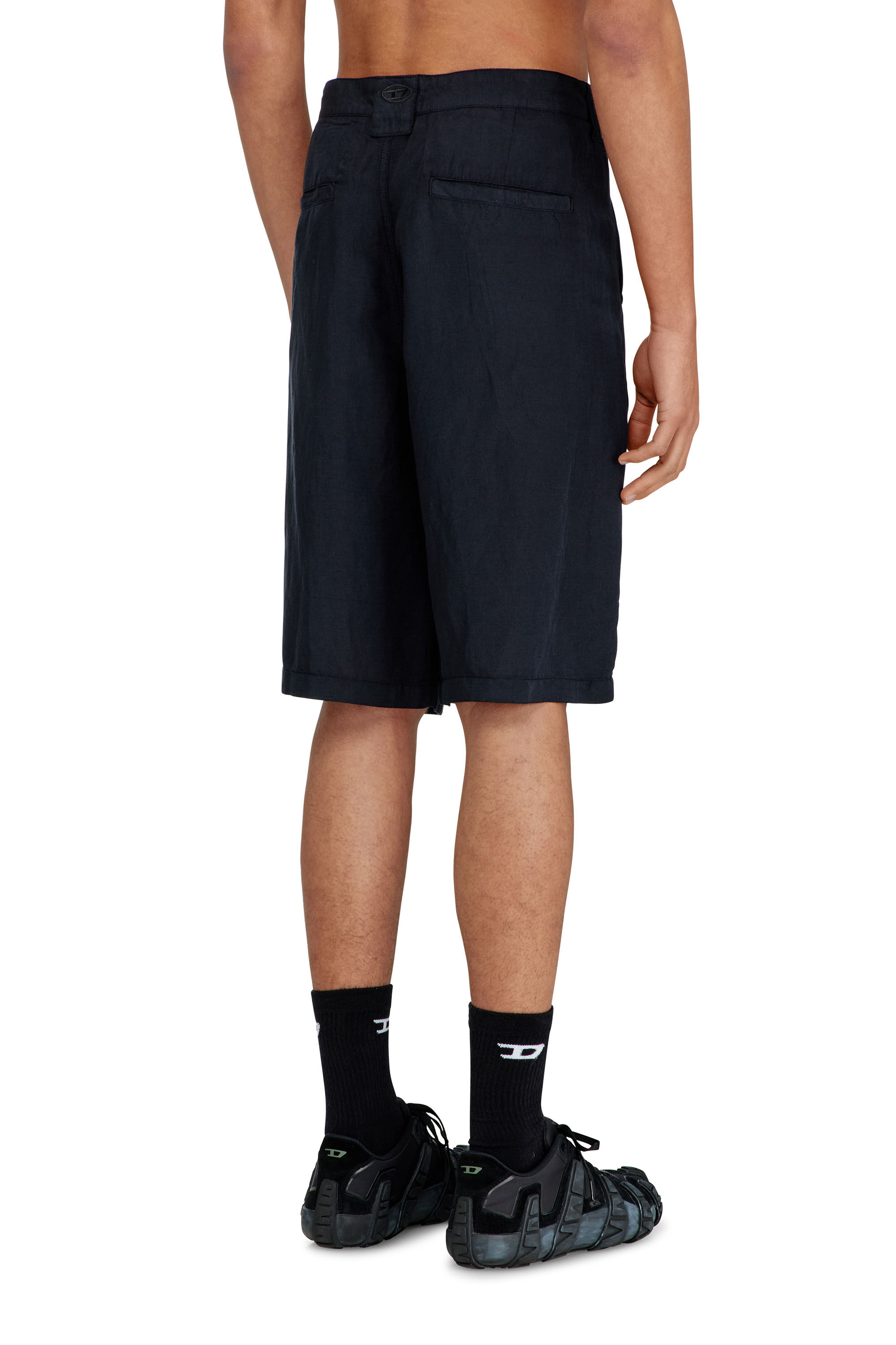 Diesel - P-HANT-CHINO-SHORT-PGBS, Man's Bermuda shorts in garment-dye linen blend in Black - 3