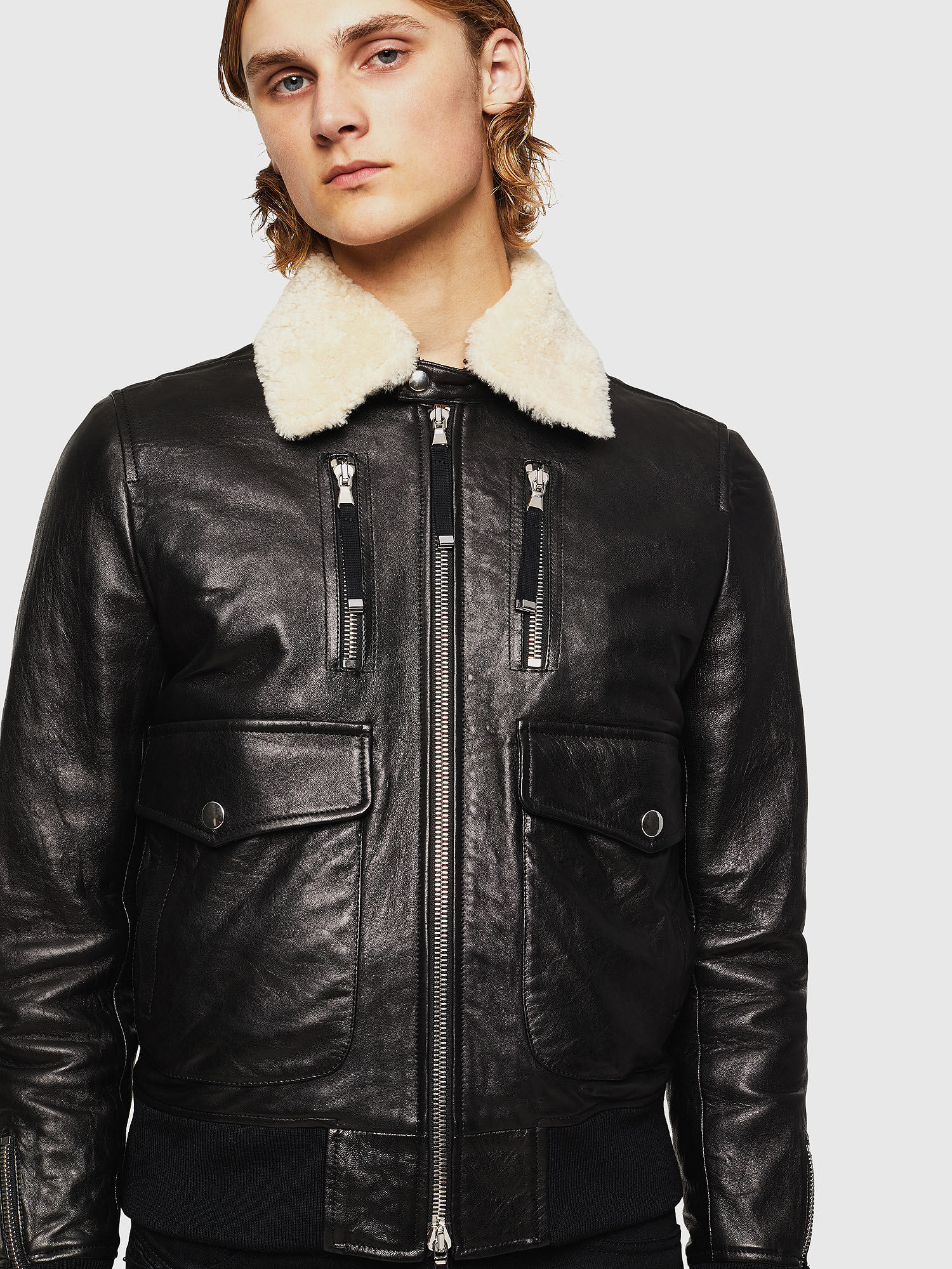Diesel sheepskin leather jacket clearance