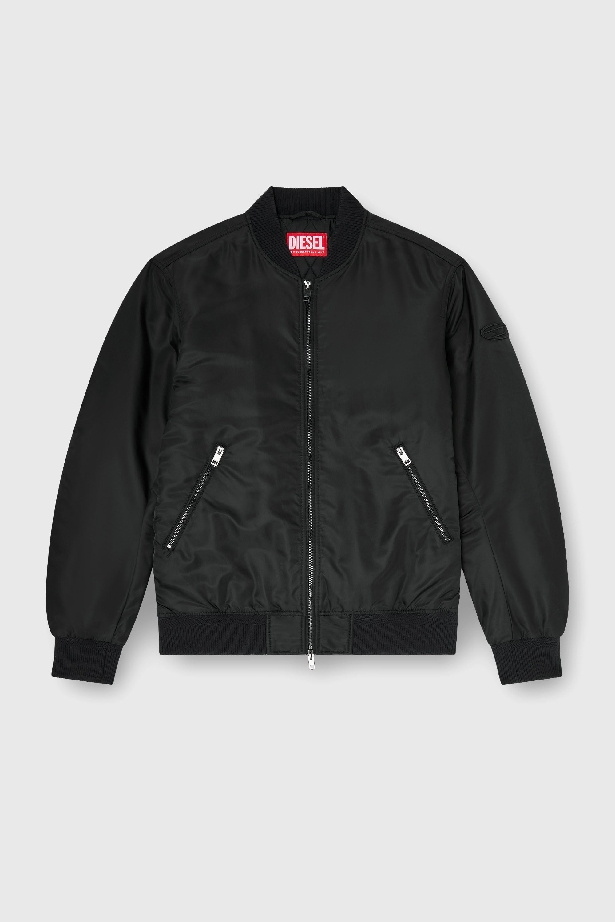 Diesel - J-ROSS-T92, Man's Nylon bomber jacket with ribbed trims in Black - 2
