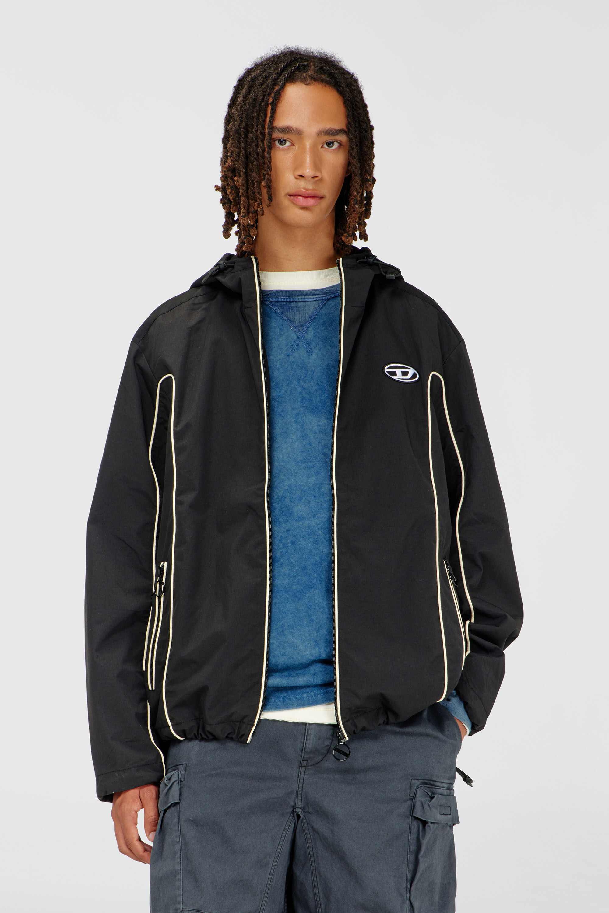 Diesel - J-HIVES, Man's Windbreaker with contrast piping in Black - 3