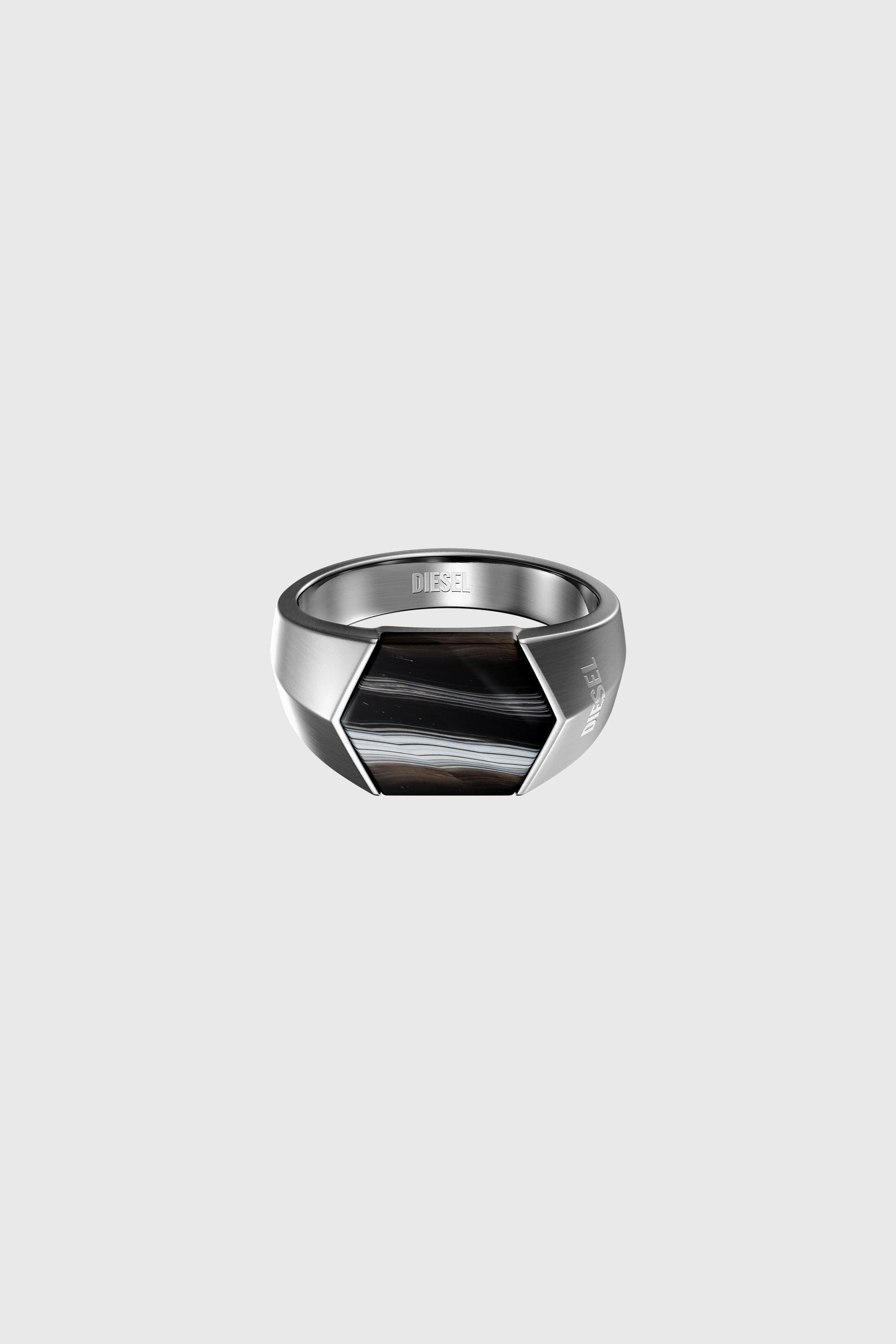 Diesel - DX1711040, Unisex's Black Agate Signet Ring in Silver/Black - 2