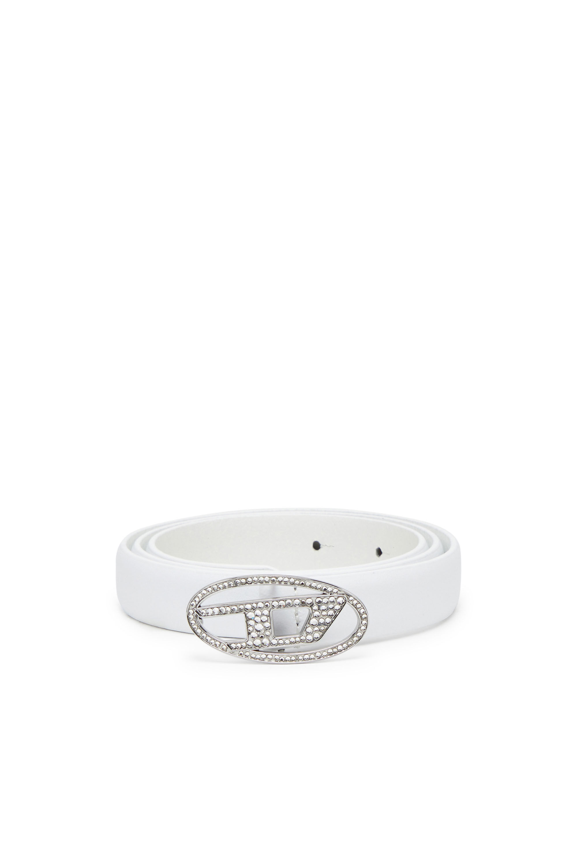 DIESEL B-1dr Strass ベルト ホワイト Women's 1.9cm slim leather belt with crystal buckle | White | Diesel