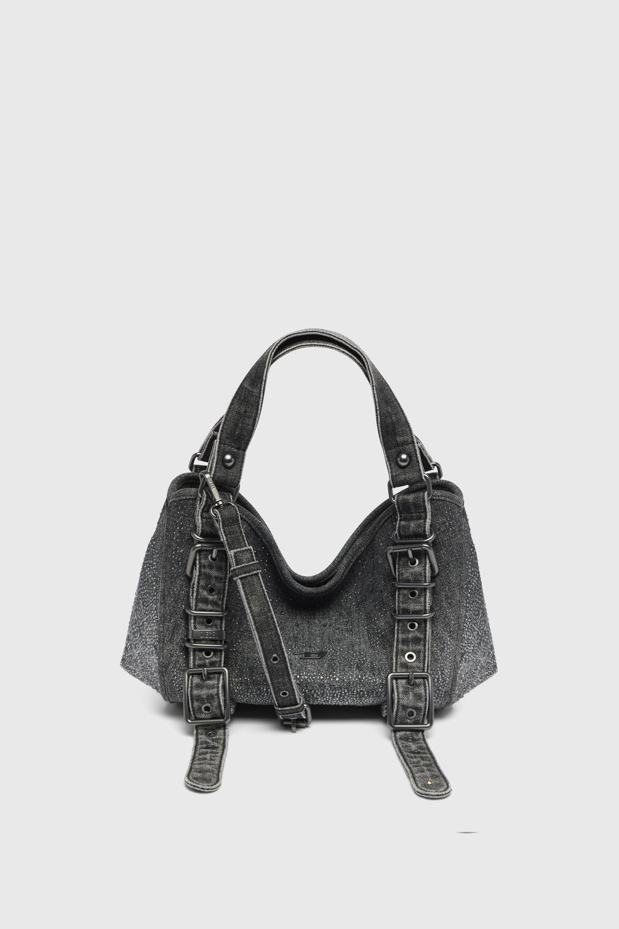 Diesel - D-ONE TOPHANDLE S, Woman's D-One-Small top-handle bag in crystal solarised denim in Black - 3