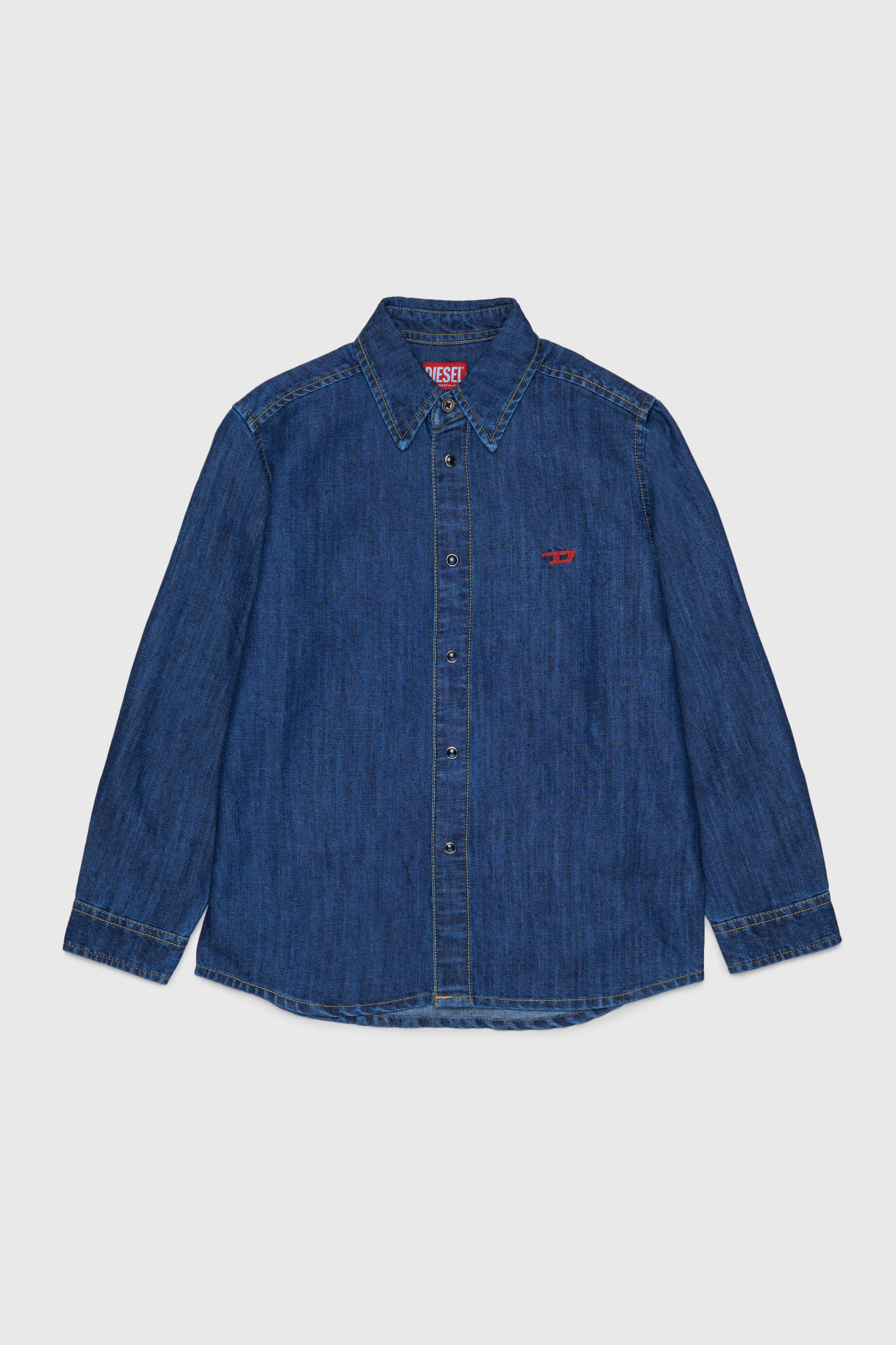 Diesel - CSIMPLY-OVER, Man's Denim shirt with D logo embroidery in Medium blue - 1