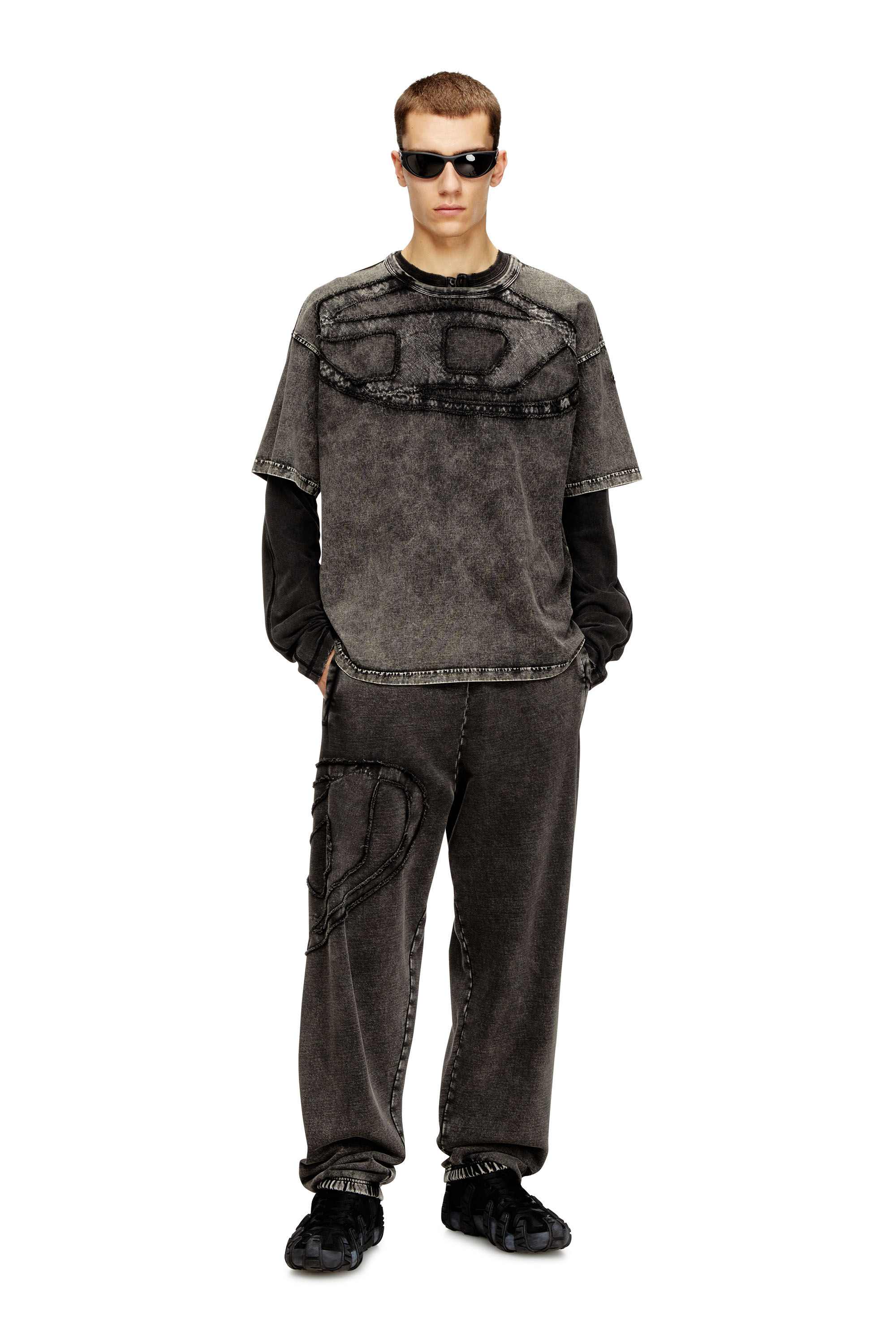 Men's Relaxed cotton T-shirt with Oval D applique | Black | Diesel FI