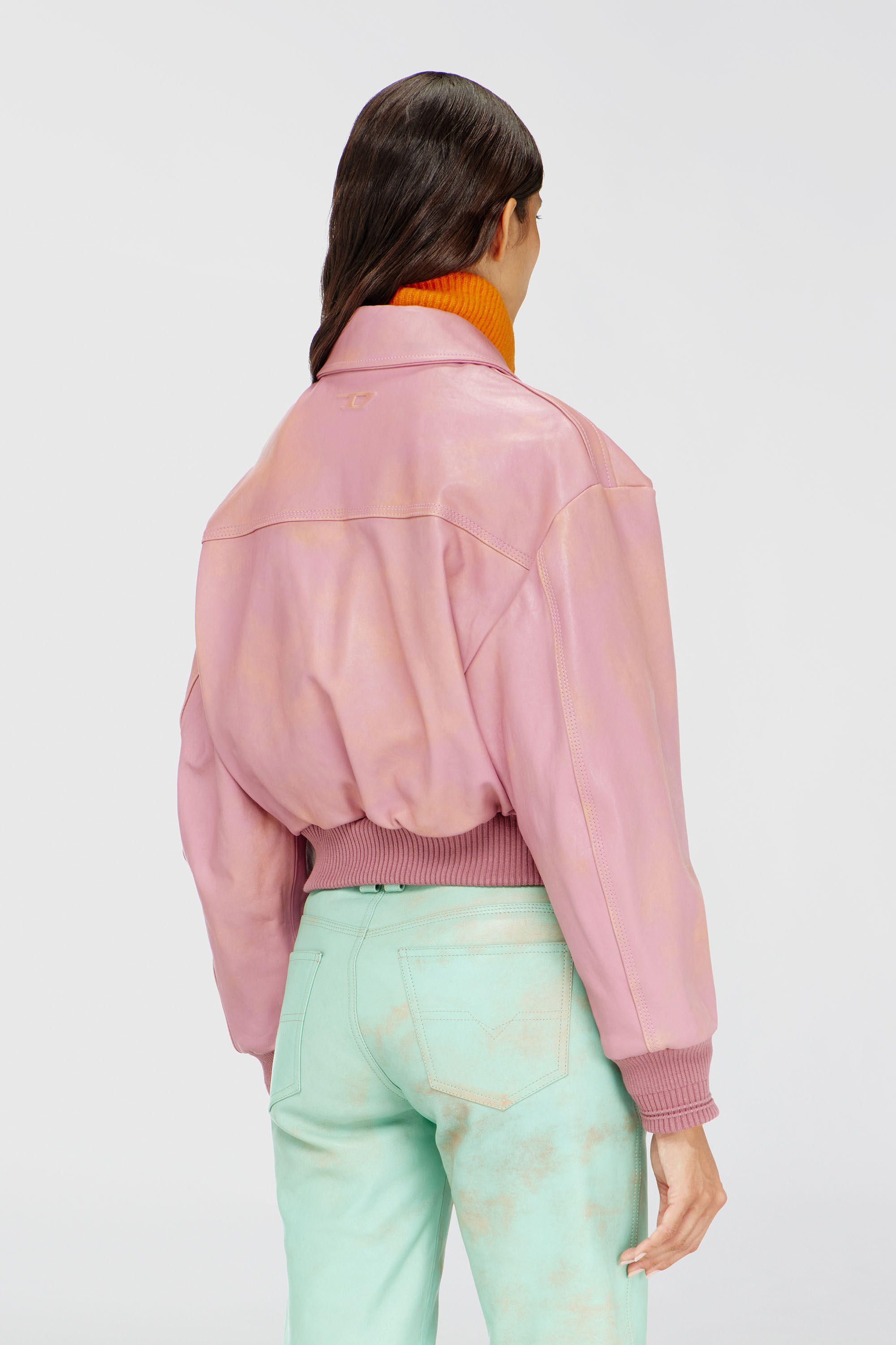 Diesel - L-AVIA, Woman's Aviator jacket in treated leather in Pink - 4