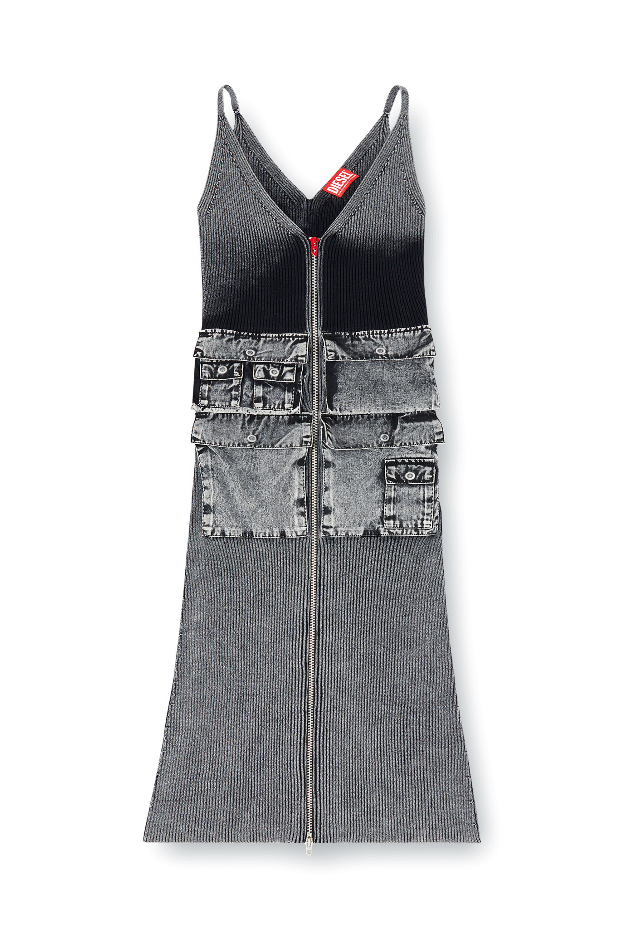 Diesel - M-MELTI, Woman's Knit midi dress with contrast pockets in Dark grey - 2