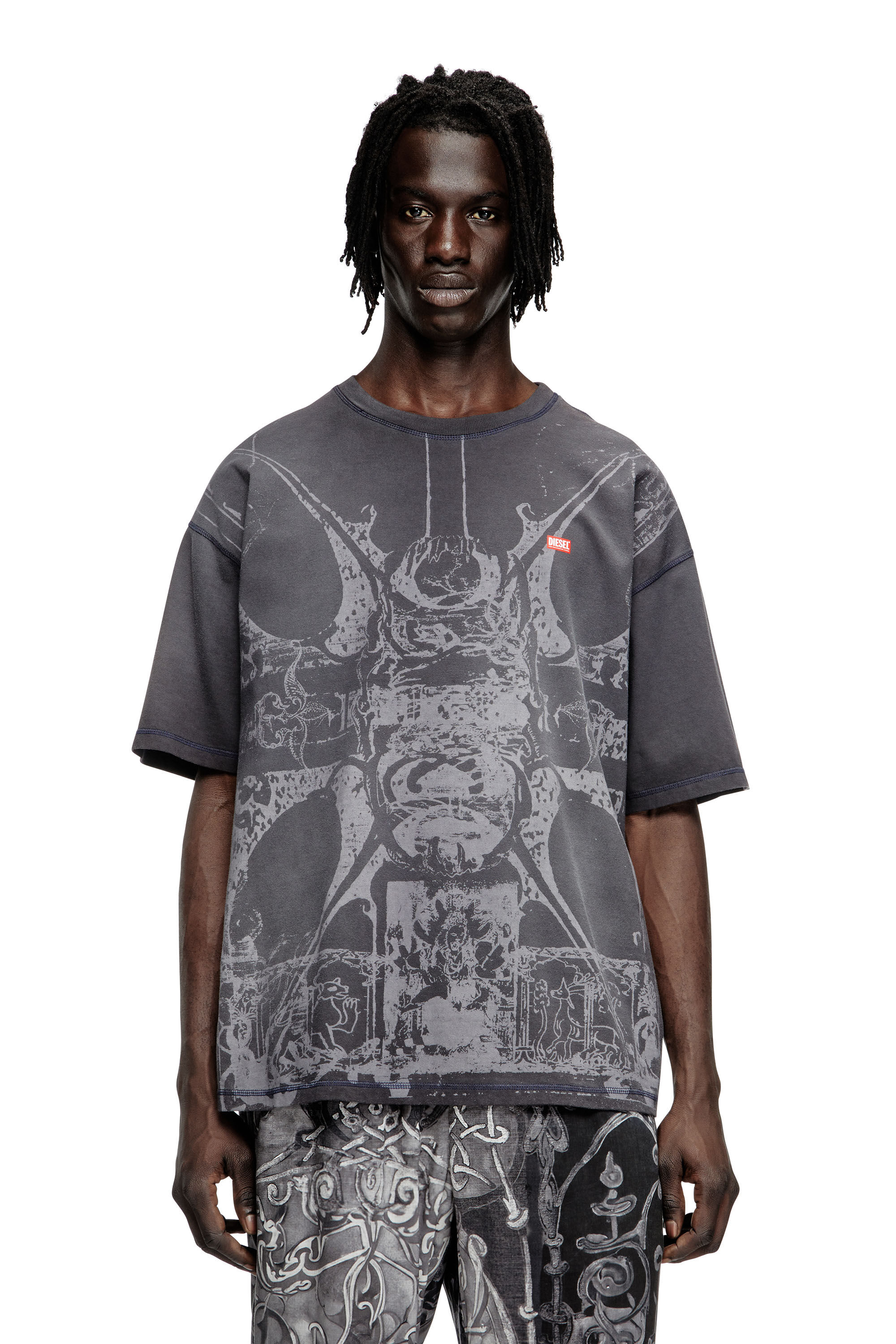 Diesel - T-BOXT-T13, Man's T-shirt with tonal medieval print in Black - 3