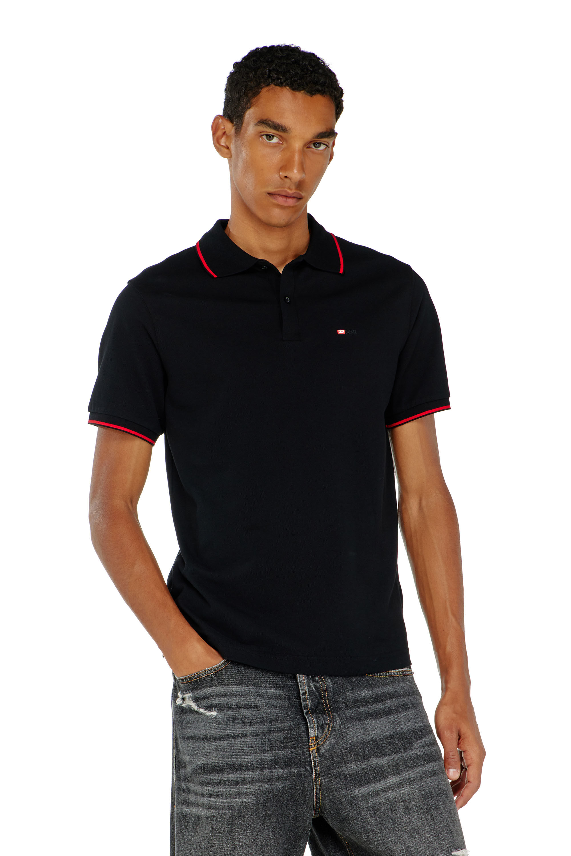 Men's Polo shirt with micro Diesel embroidery | Black | Diesel FI