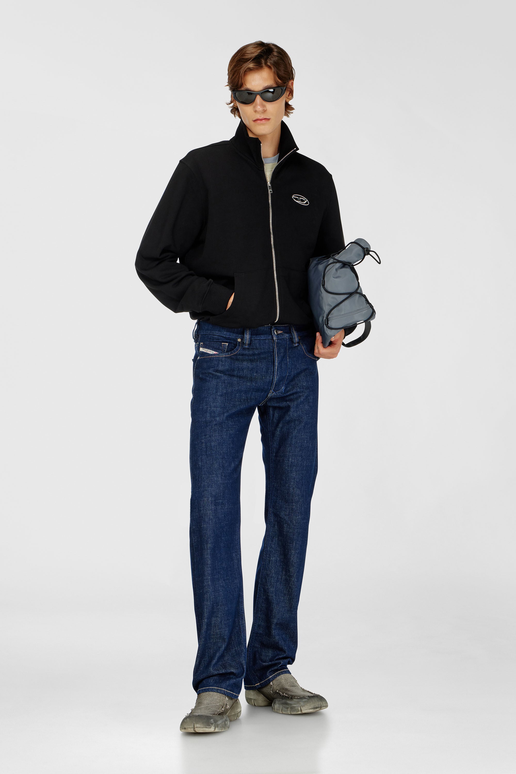 Men's Zip-up sweatshirt with metallic logo | Black | Diesel FI