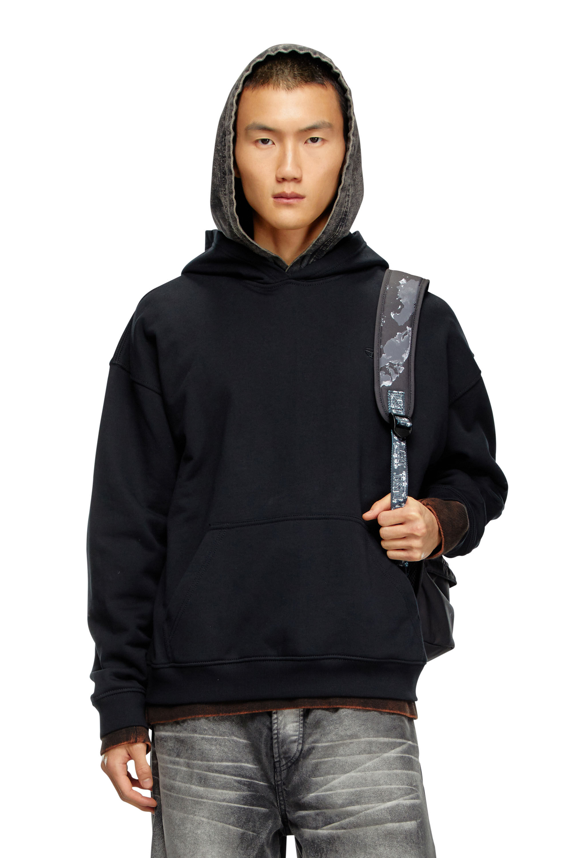 Diesel - S-BOXT-HOOD-BLEACH, Man's Hoodie with bleached logo in Black/Orange - 4