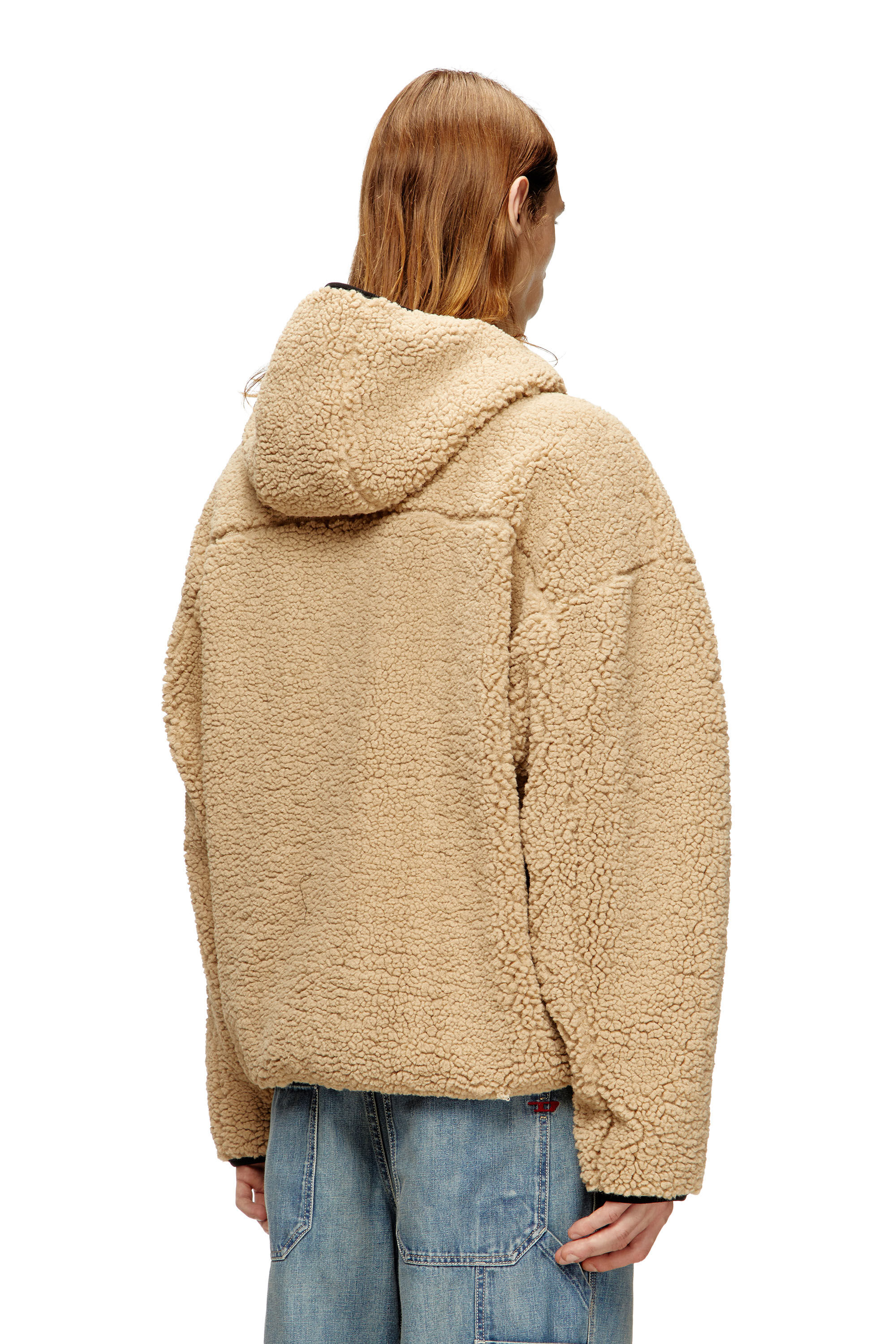 Diesel - S-ZAT, Man's Teddy hoodie sweatshirt in Beige - 4