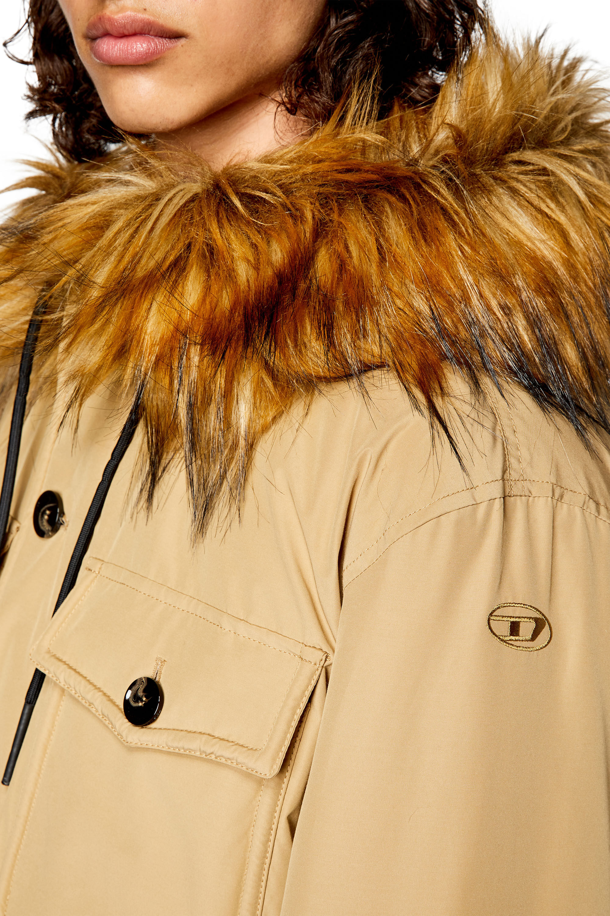 Men's Padded parka with fluffy trim at hood | Brown | Diesel FI