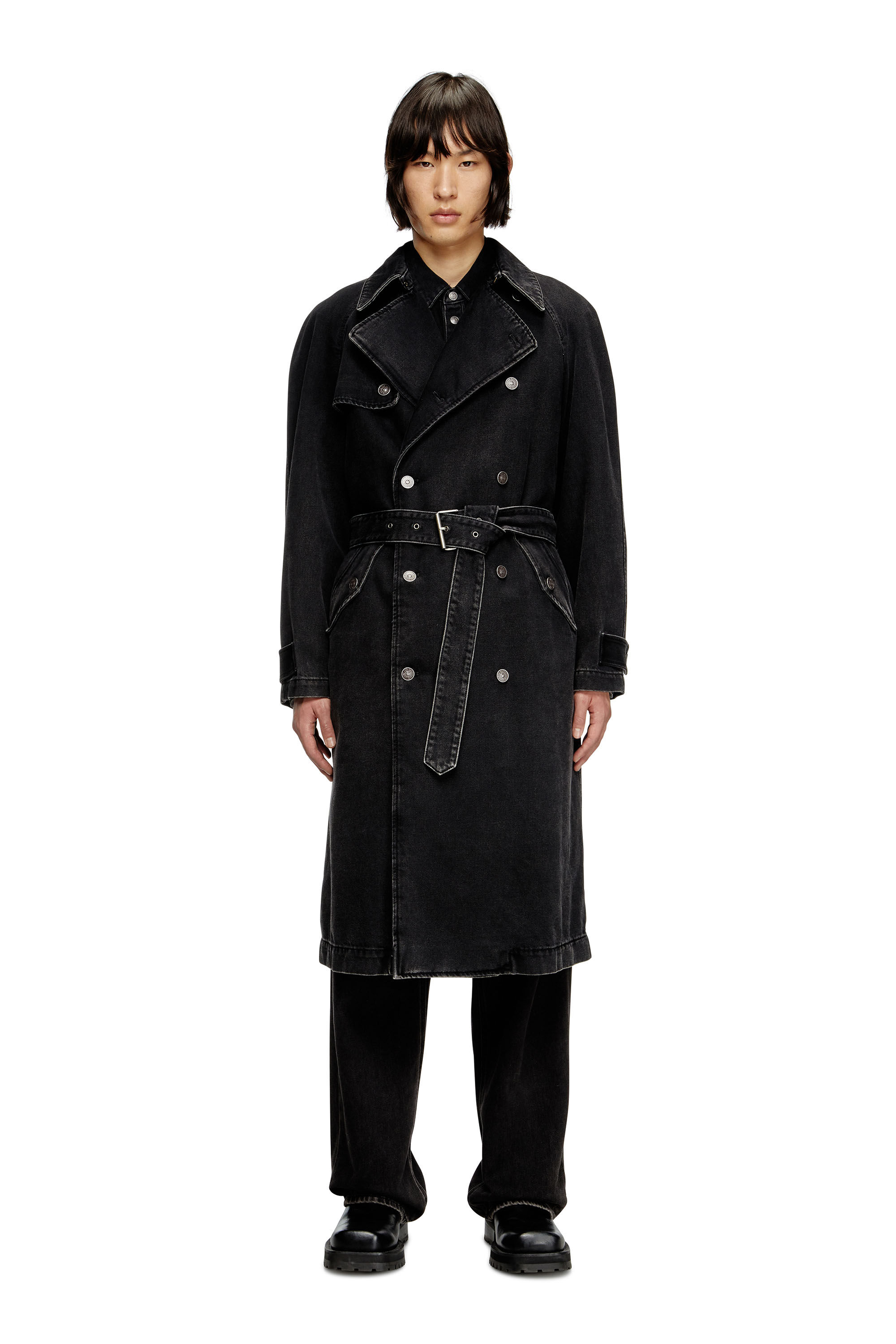 Men's Trench coat in clean-wash Denim | Black | Diesel