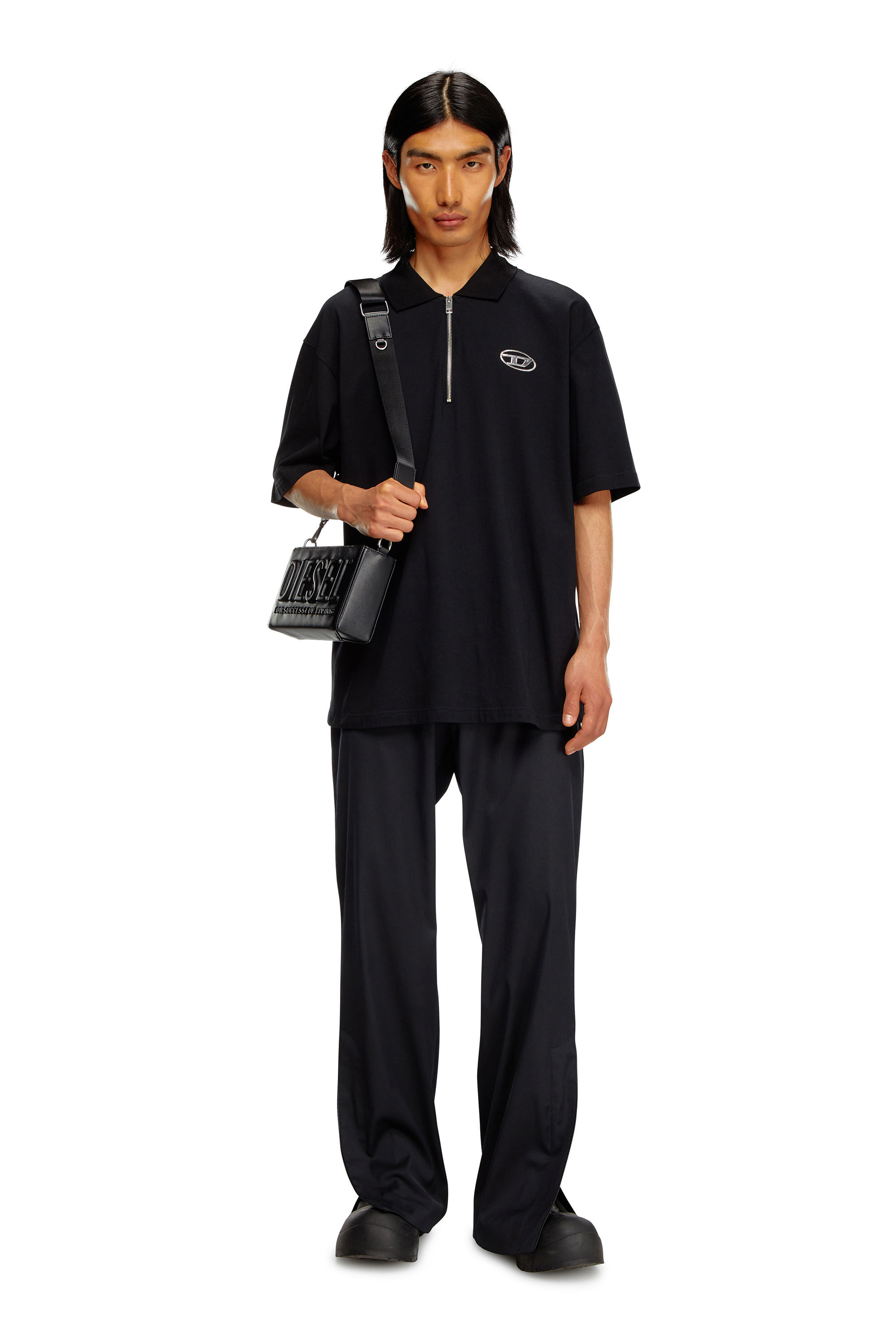 Men's Polo shirt with half zip | Black | Diesel Men's Polo shirt with half zip | Black | Diesel