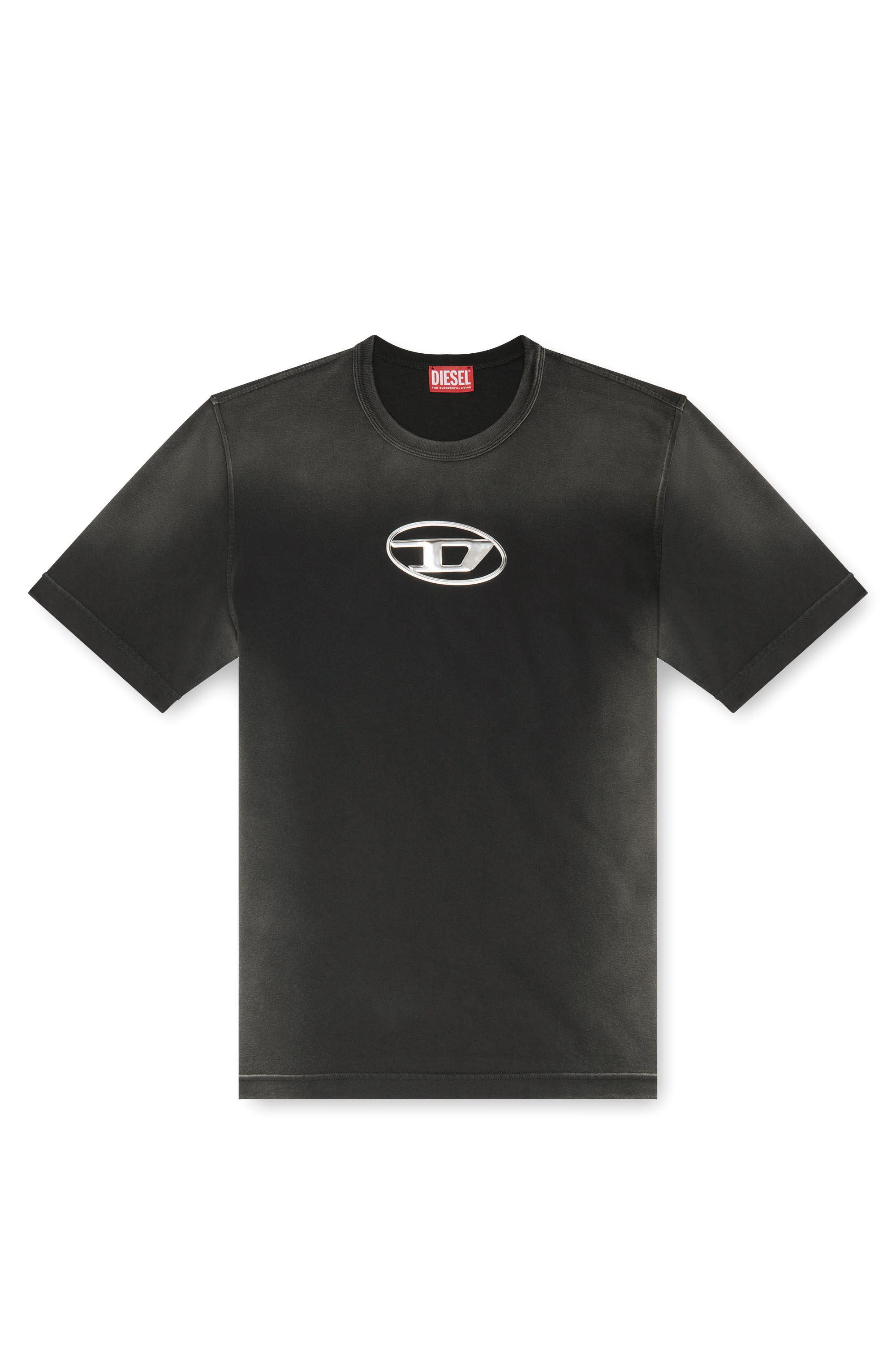 ★ドイツ発*DIESEL*新作*Oval D Tシャツ/FADED★ Men's Faded T-shirt with cut-out Oval D logo | Black | Diesel