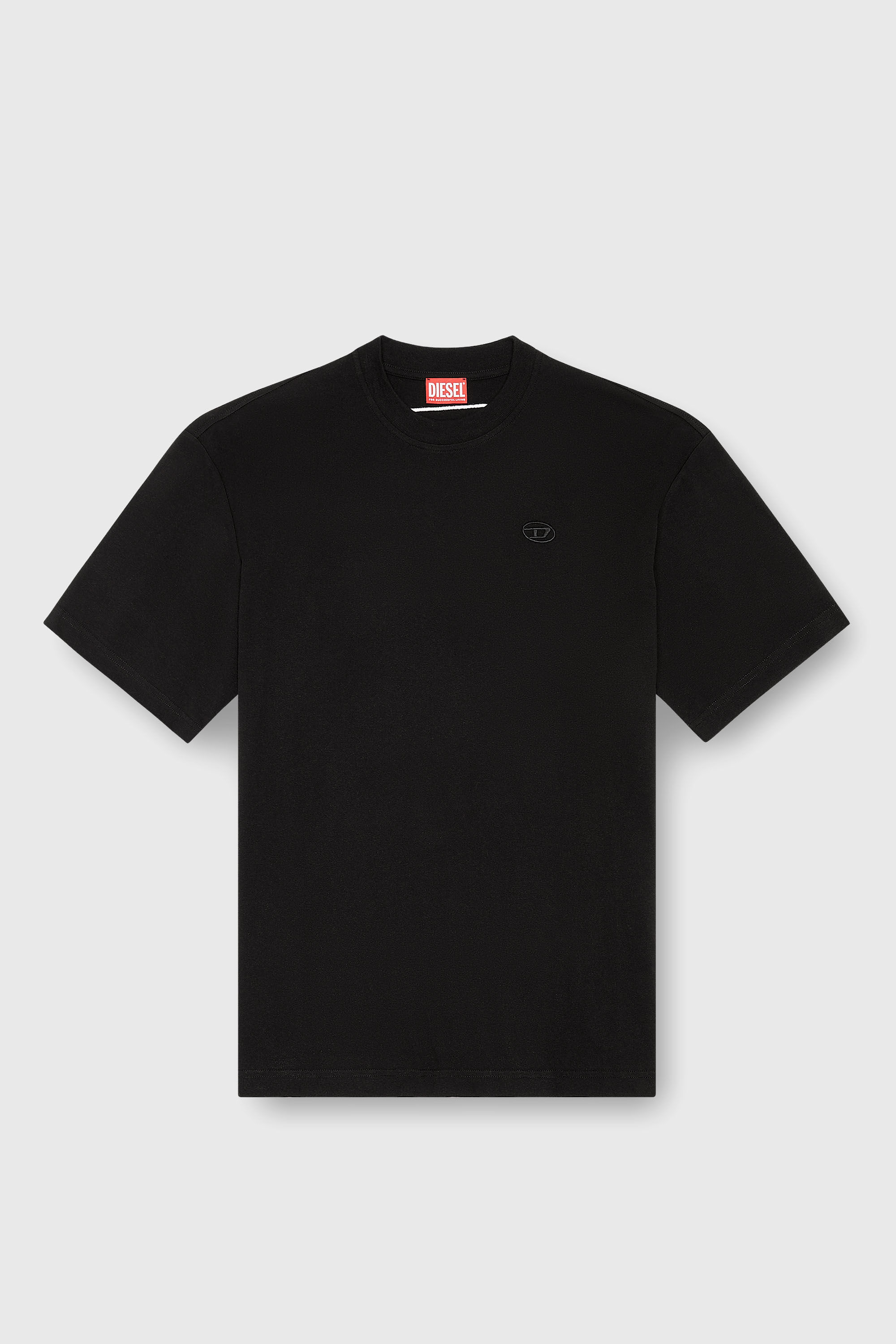Men's T-shirt with maxi oval D embroidery | Black | Diesel FI