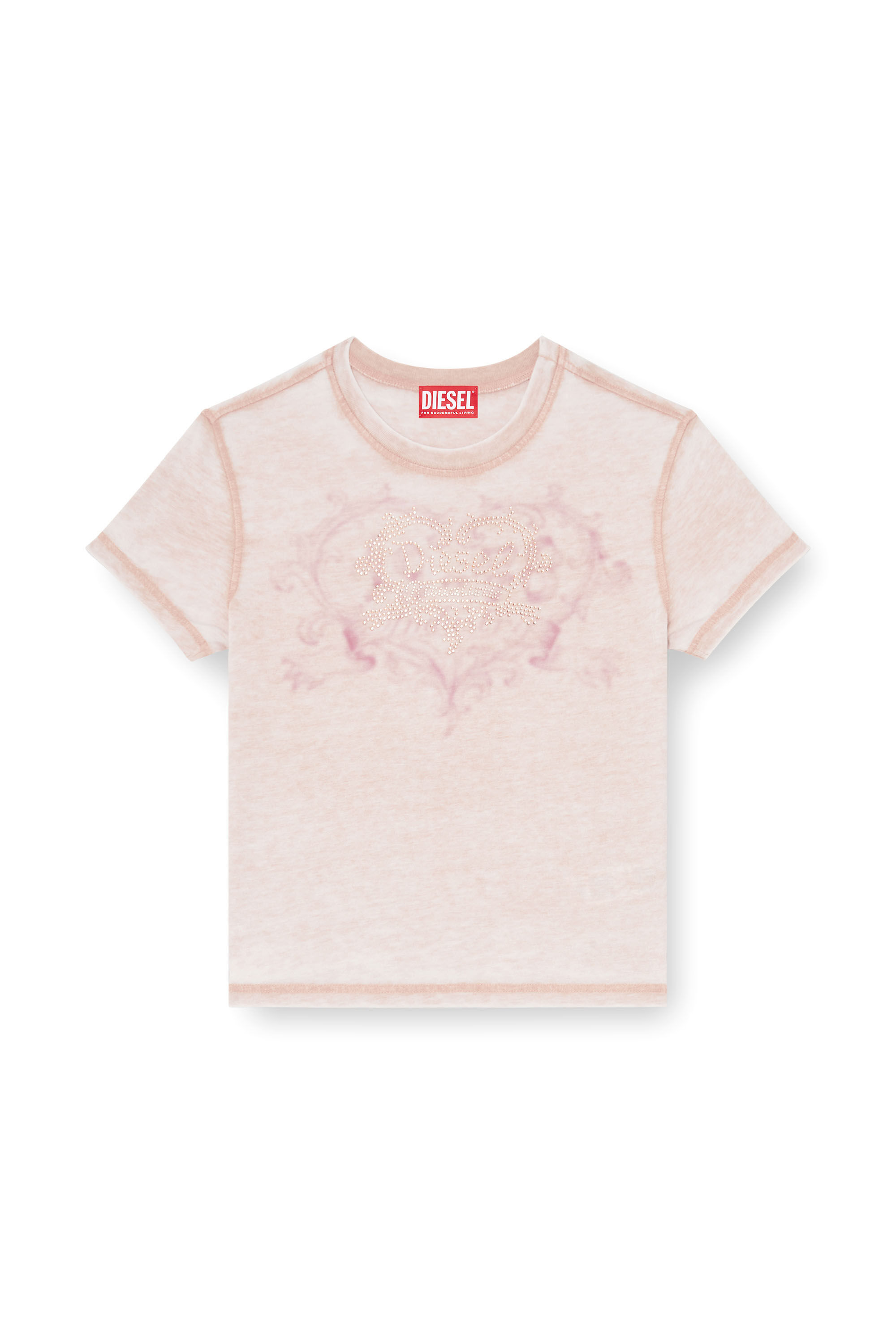 Diesel - T-ILA-AA1, Woman's Jersey t-shirt with rhinestones and burnout effect in Face Powder - 2