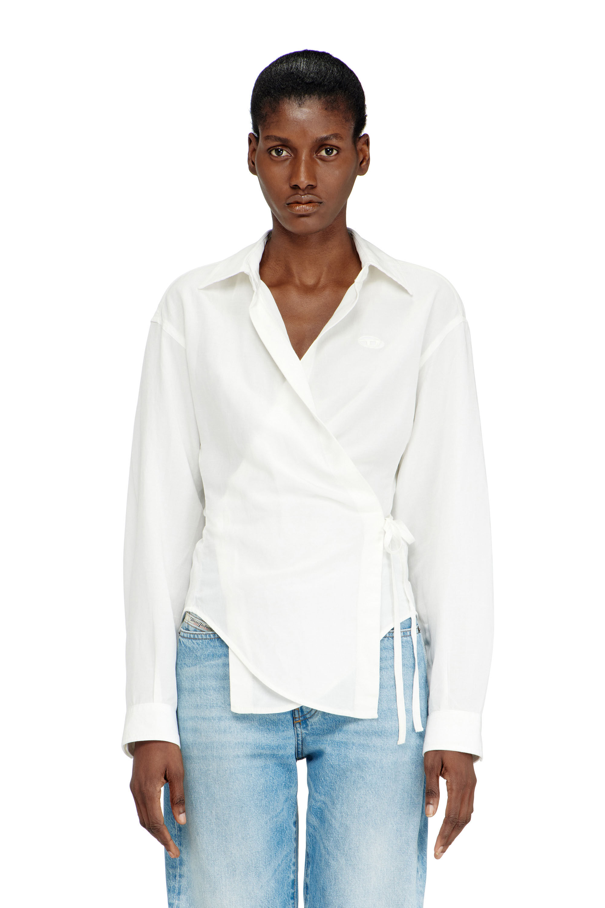 Women's Linen-blend shirt with wrap closure | White | Diesel