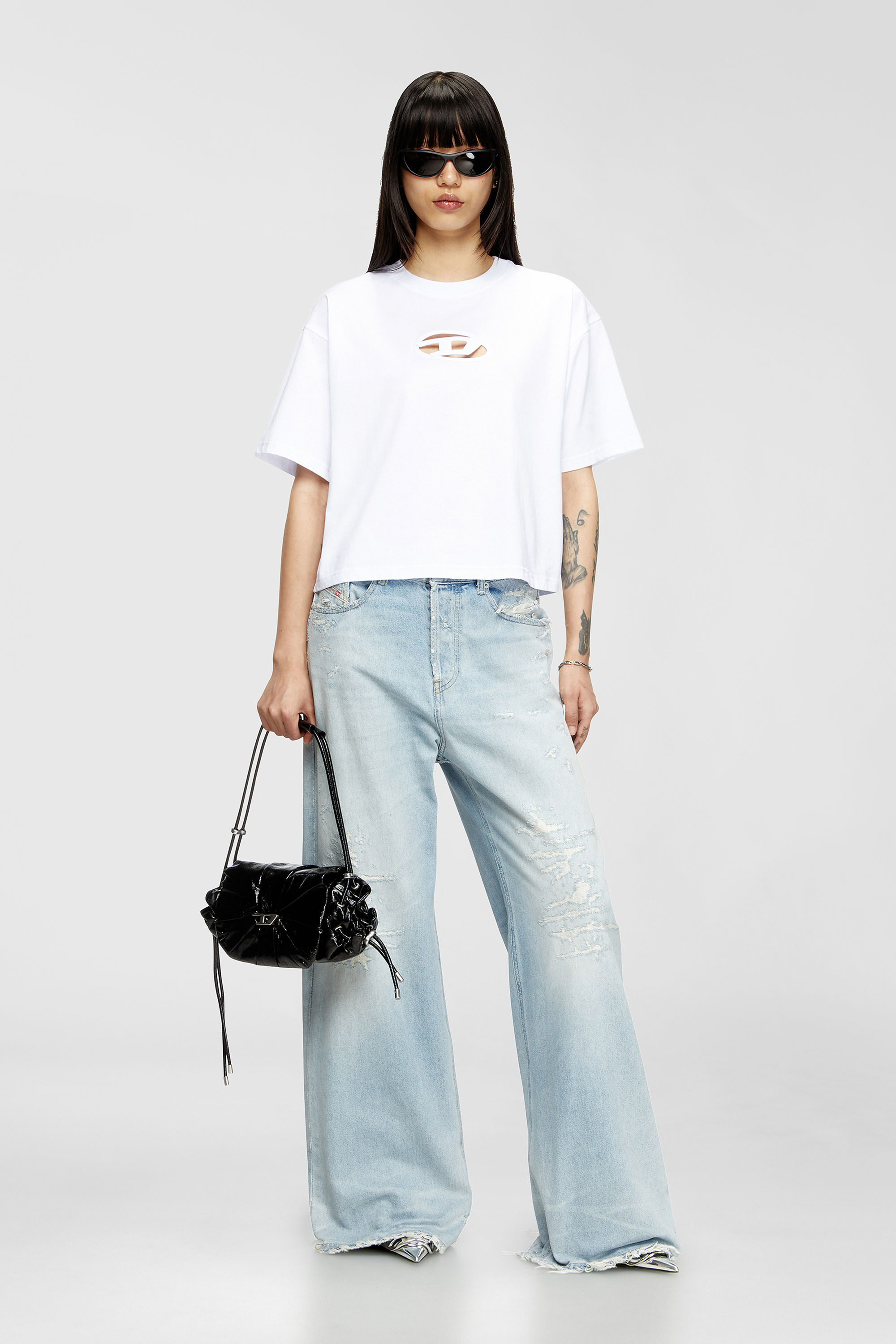 Women's Boxy T-shirt with cut-out Oval D logo | White | Diesel