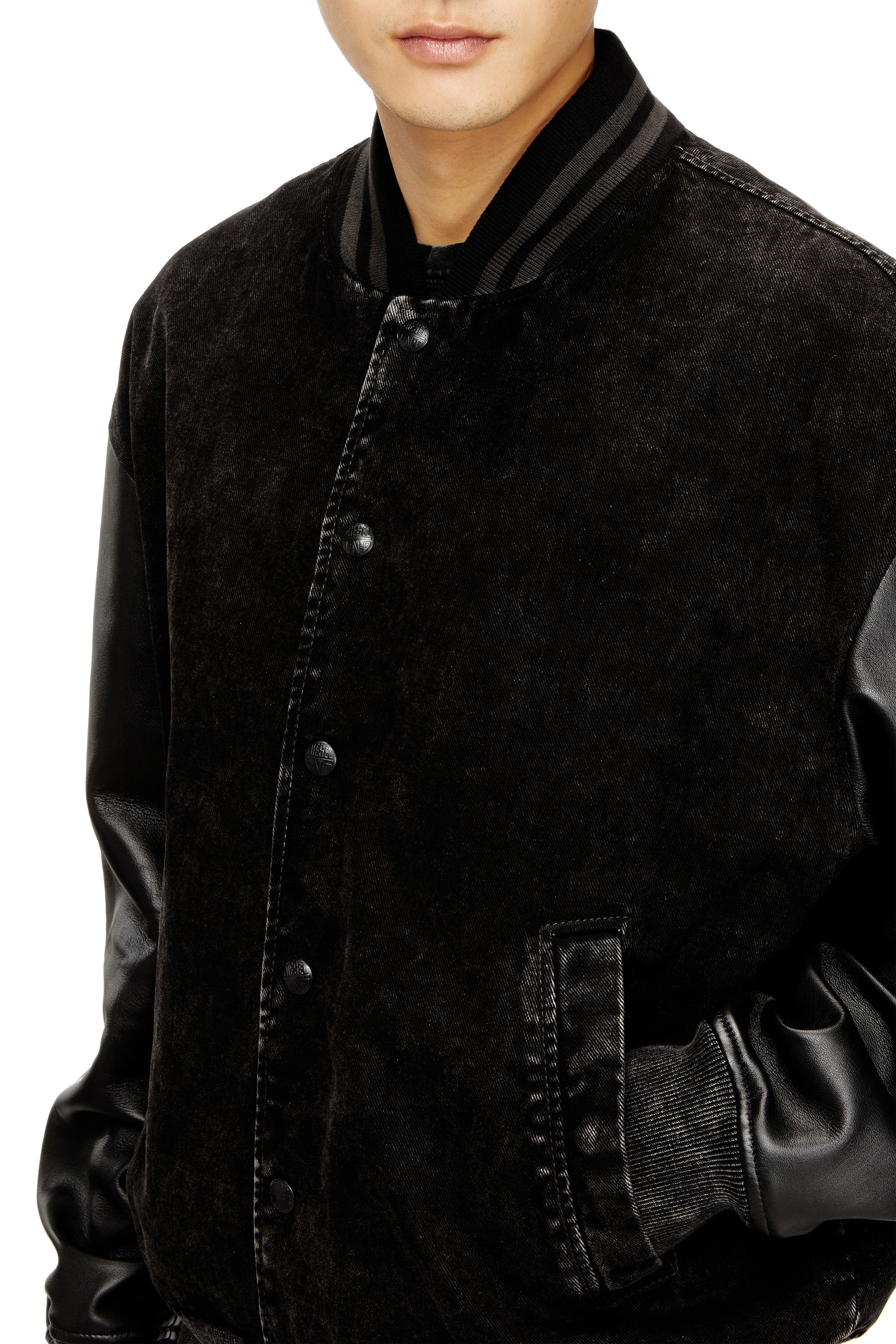 Diesel - L-NYN, Man's Denim and leather bomber jacket in Black - 5