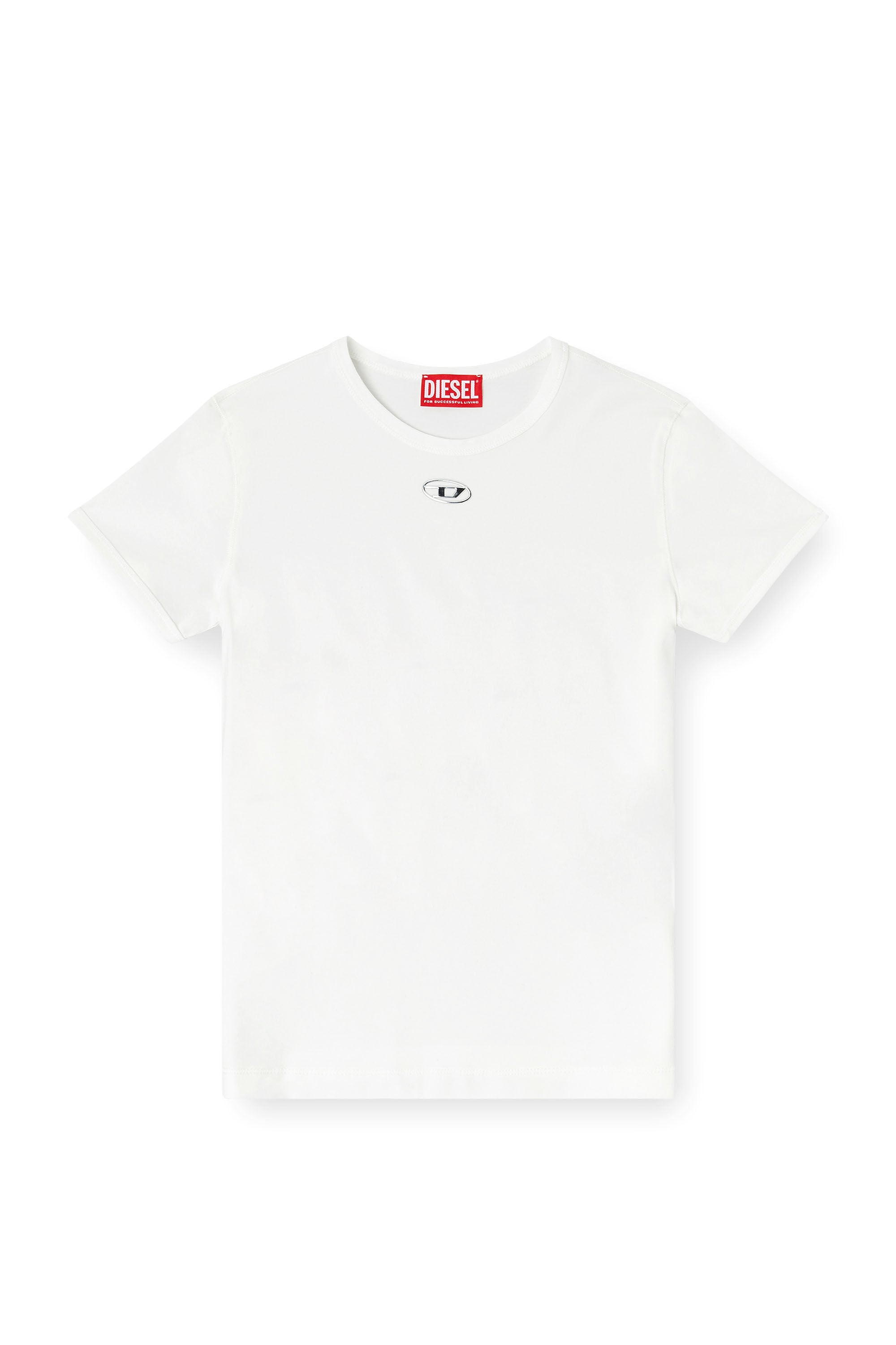 Diesel - T-UNCUTIESLONG-OD, Woman's Slim T-shirt with metallic Oval D in White - 2