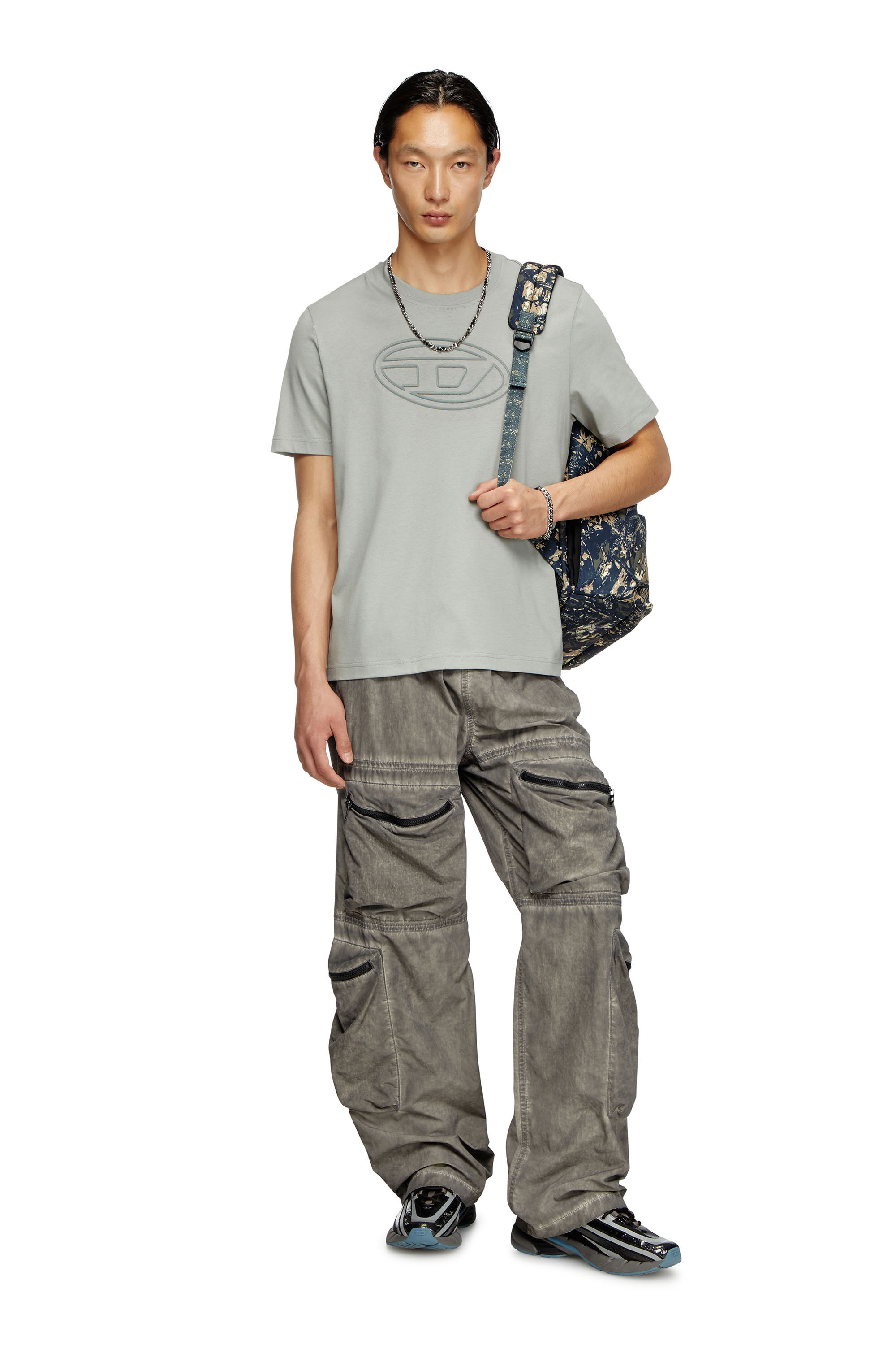 Diesel - T-ADJUST-BIGOVAL, Man's T-shirt with embossed Oval D in Light Grey - 1