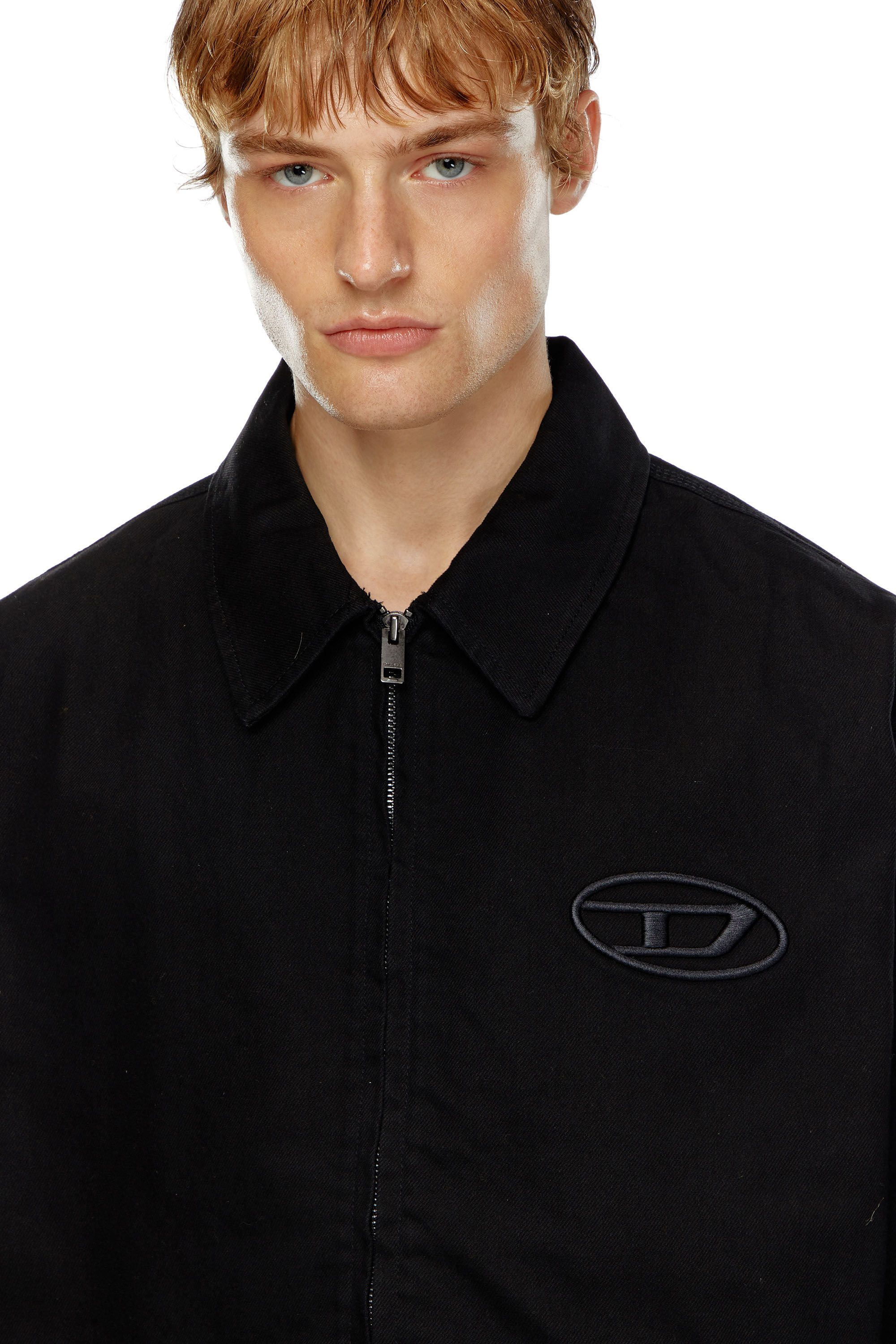 Men's Denim blouson jacket with bleached logo | Black | Diesel Men's Denim blouson jacket with bleached logo | Black | Diesel