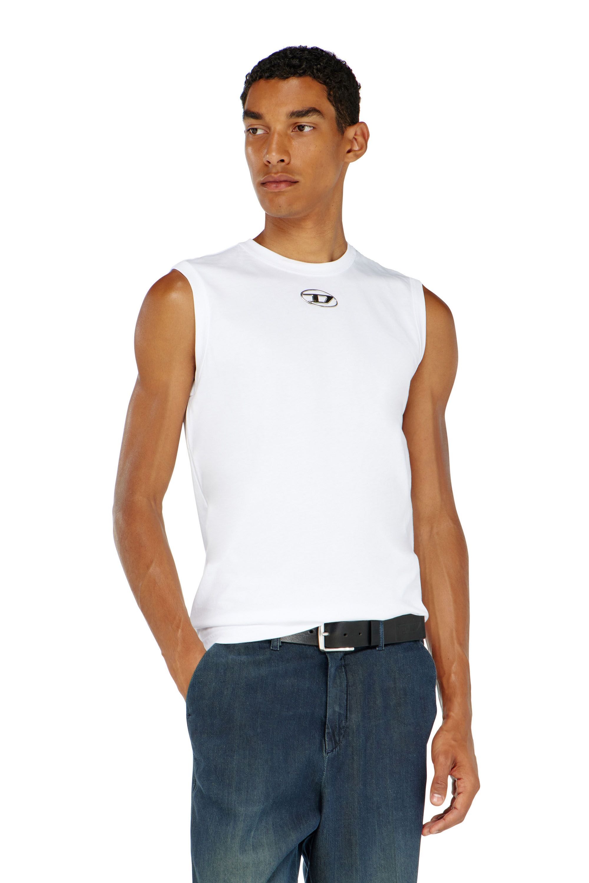 Men's Tank top with metallic Oval D | White | Diesel FI