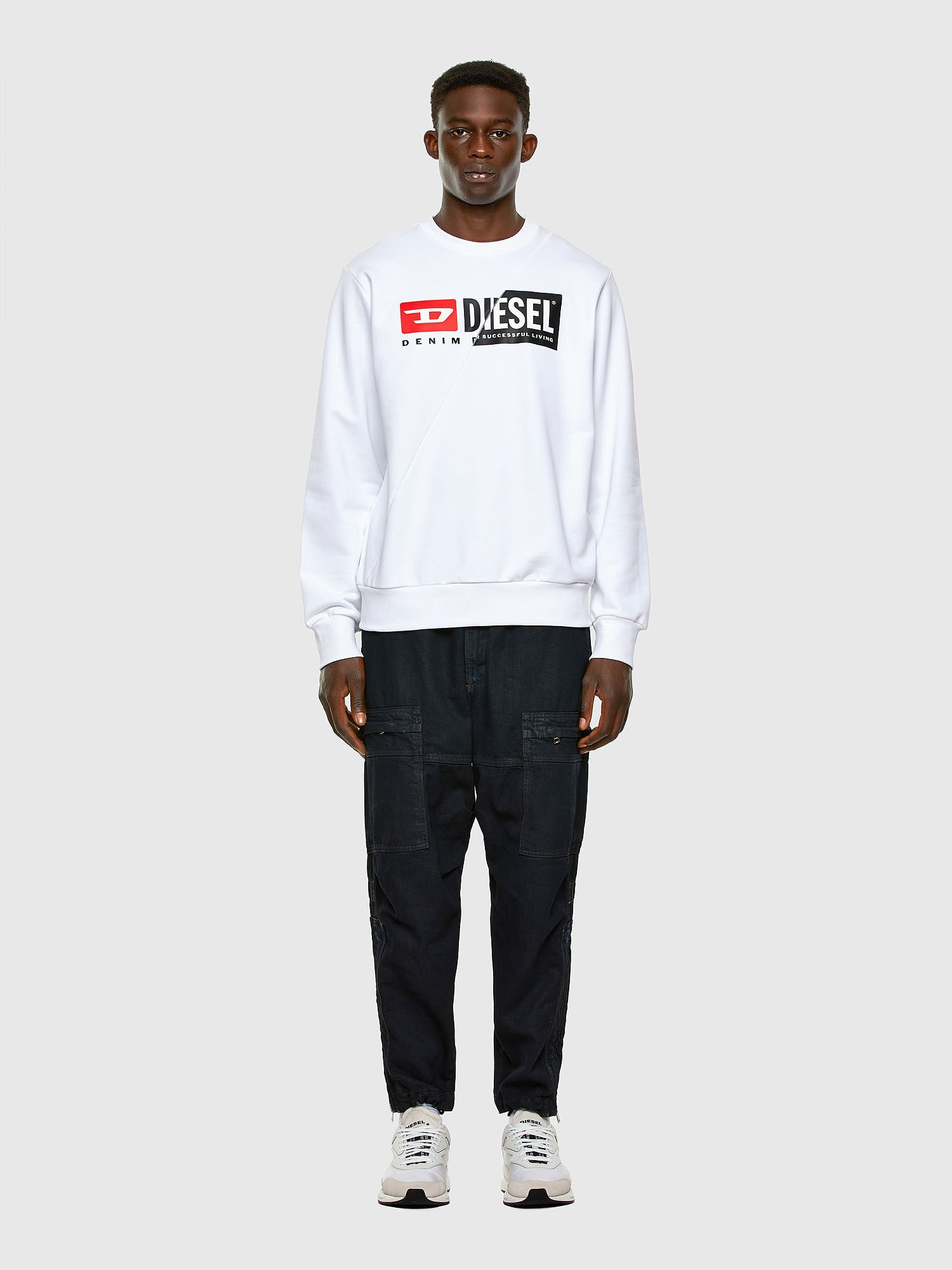 Diesel - S-GIRK-CUTY, Man's Sweatshirt with double logo print in White - 1