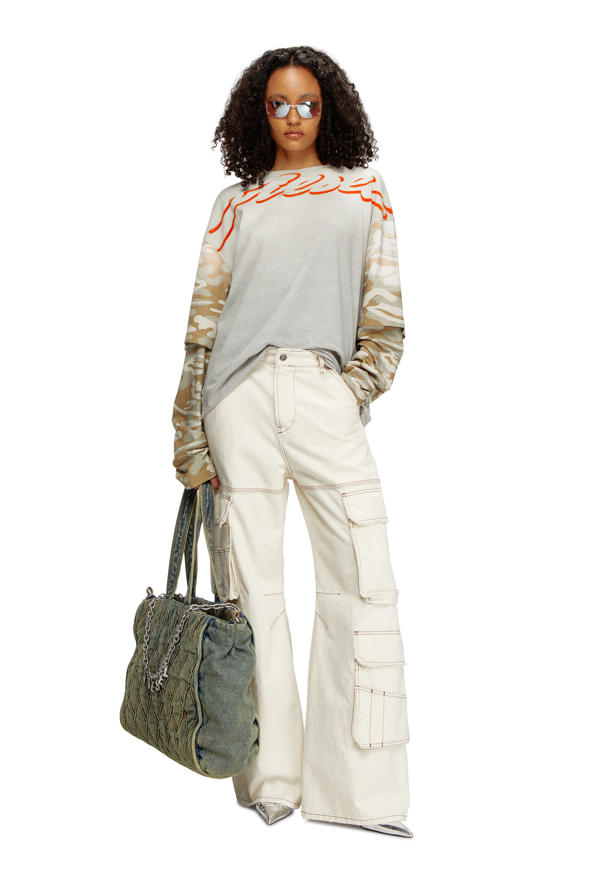Women's Charm-D-Tote bag in Argyle quilted denim | Blue | Diesel