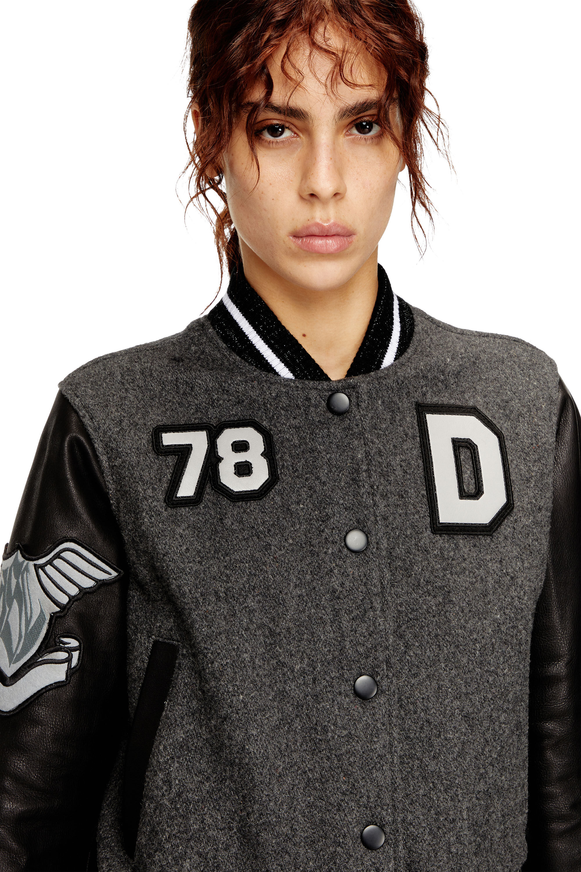 Women's Cropped varsity jacket in wool and leather | Multicolor