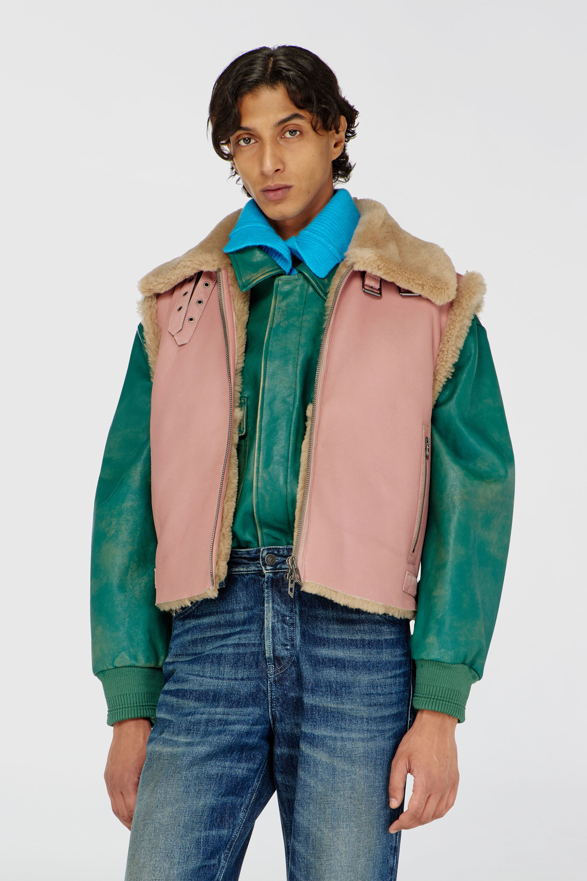 Diesel - L-HONT, Man's Shearling leather vest in Pink - 3