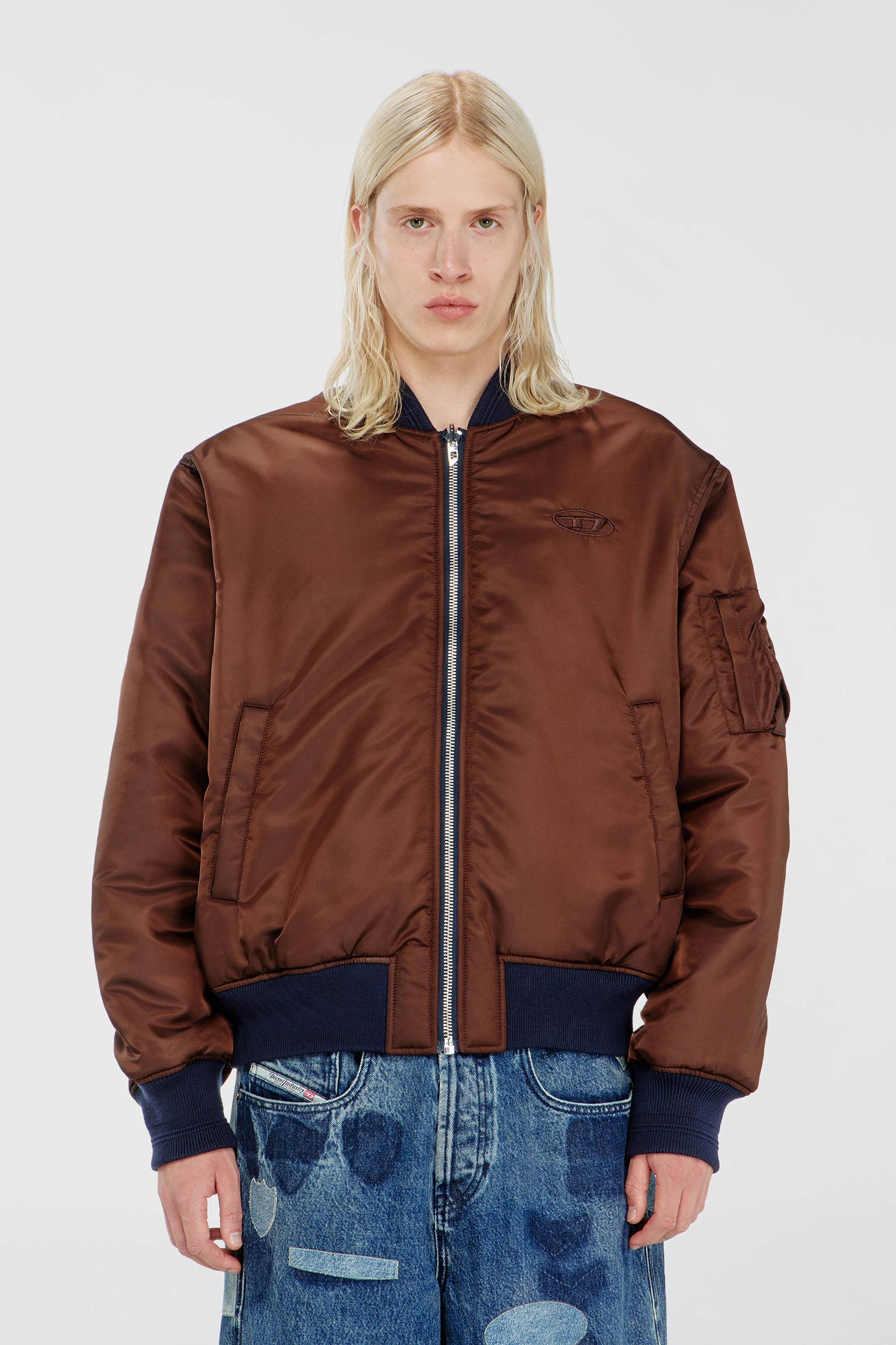 Diesel - W-TYPE-D1, Man's Padded bomber jacket with Oval D embroidery in Navy Blue - 7