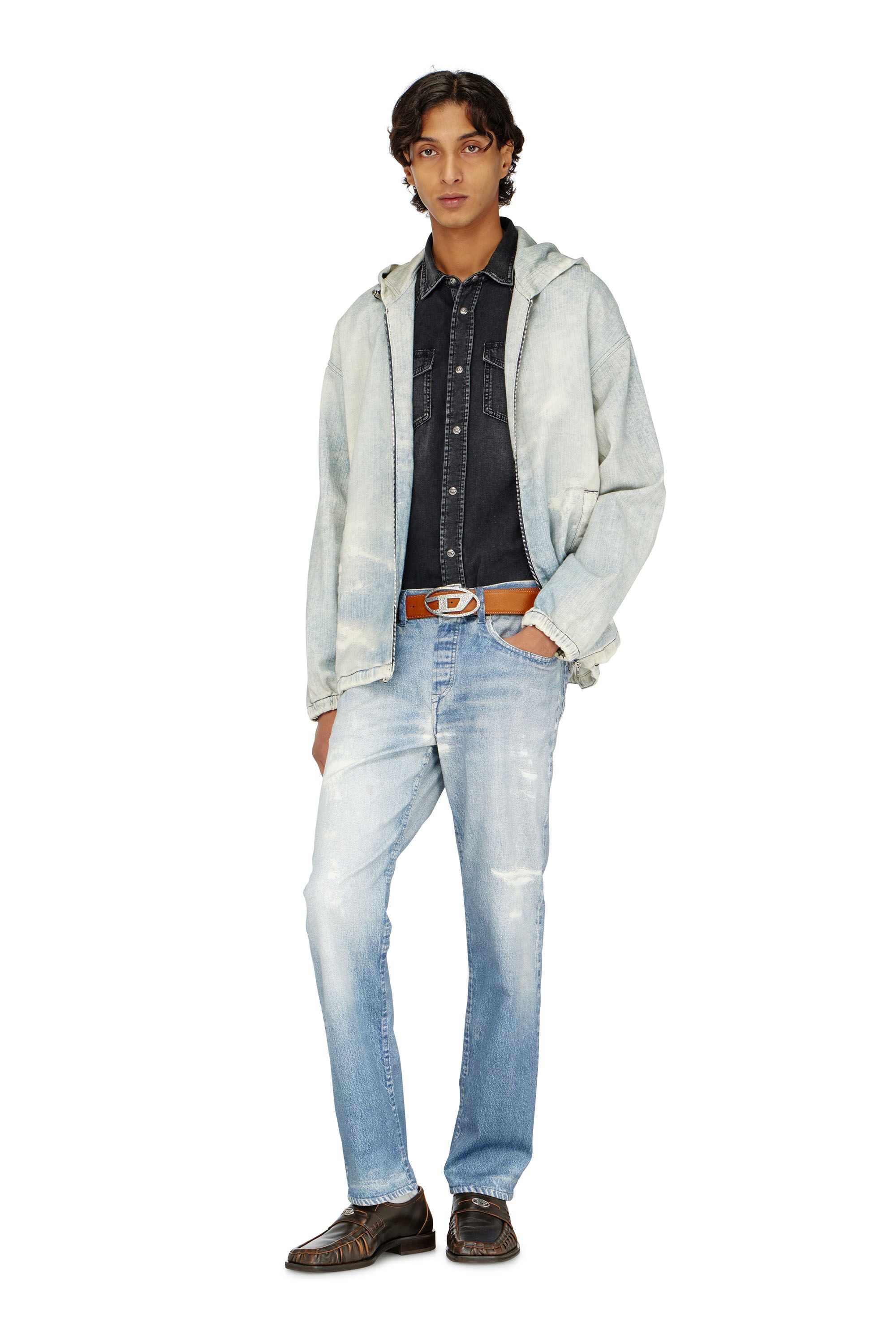 Diesel - D-WYNNY JOGG, Man's Hooded JoggJeans jacket with trompe l&rsquo;oeil in Light Blue - 1