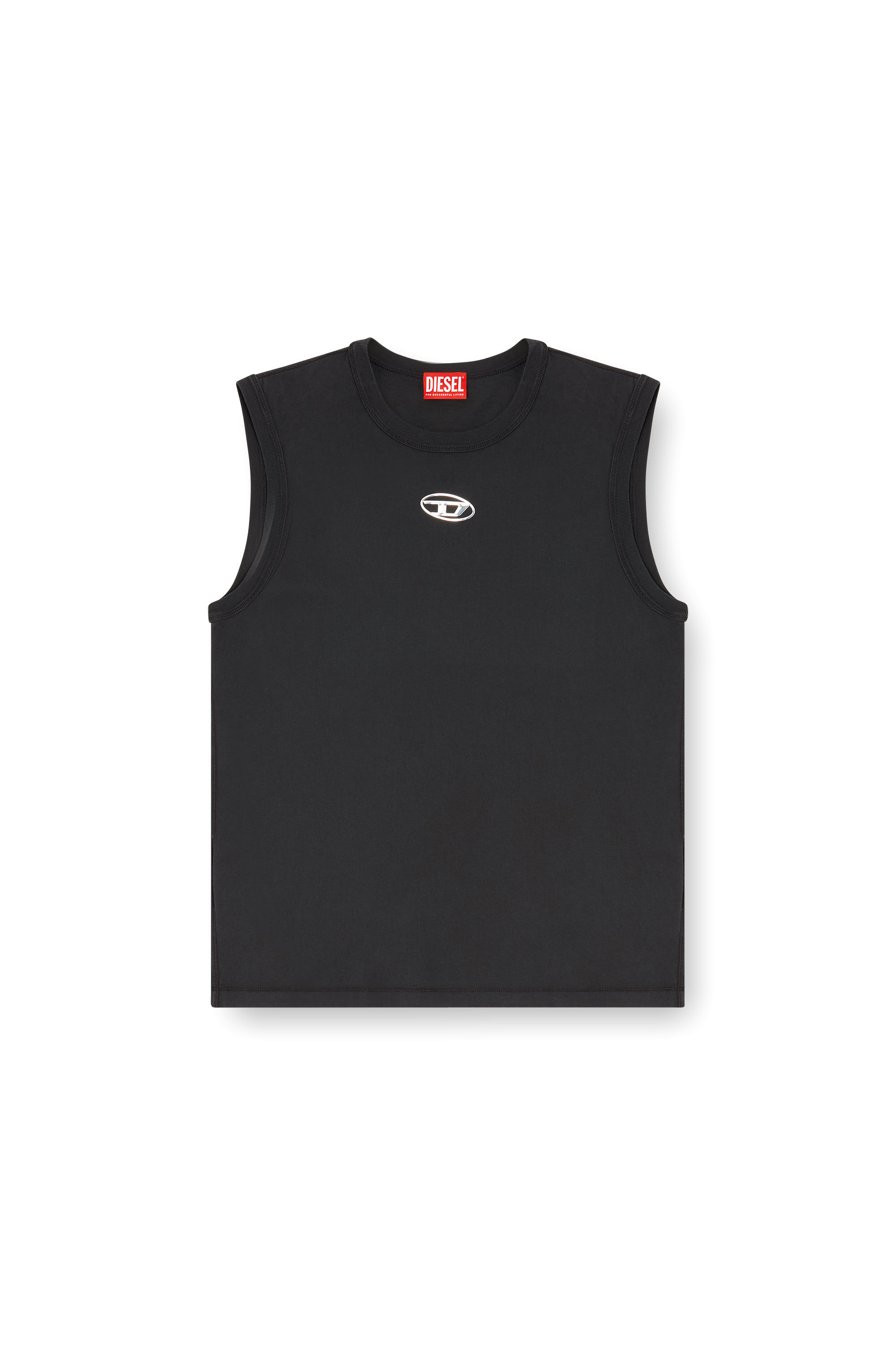Diesel - T-BISCO-IOD, Man's Sleeveless cotton top with metallic Oval D in Black - 2