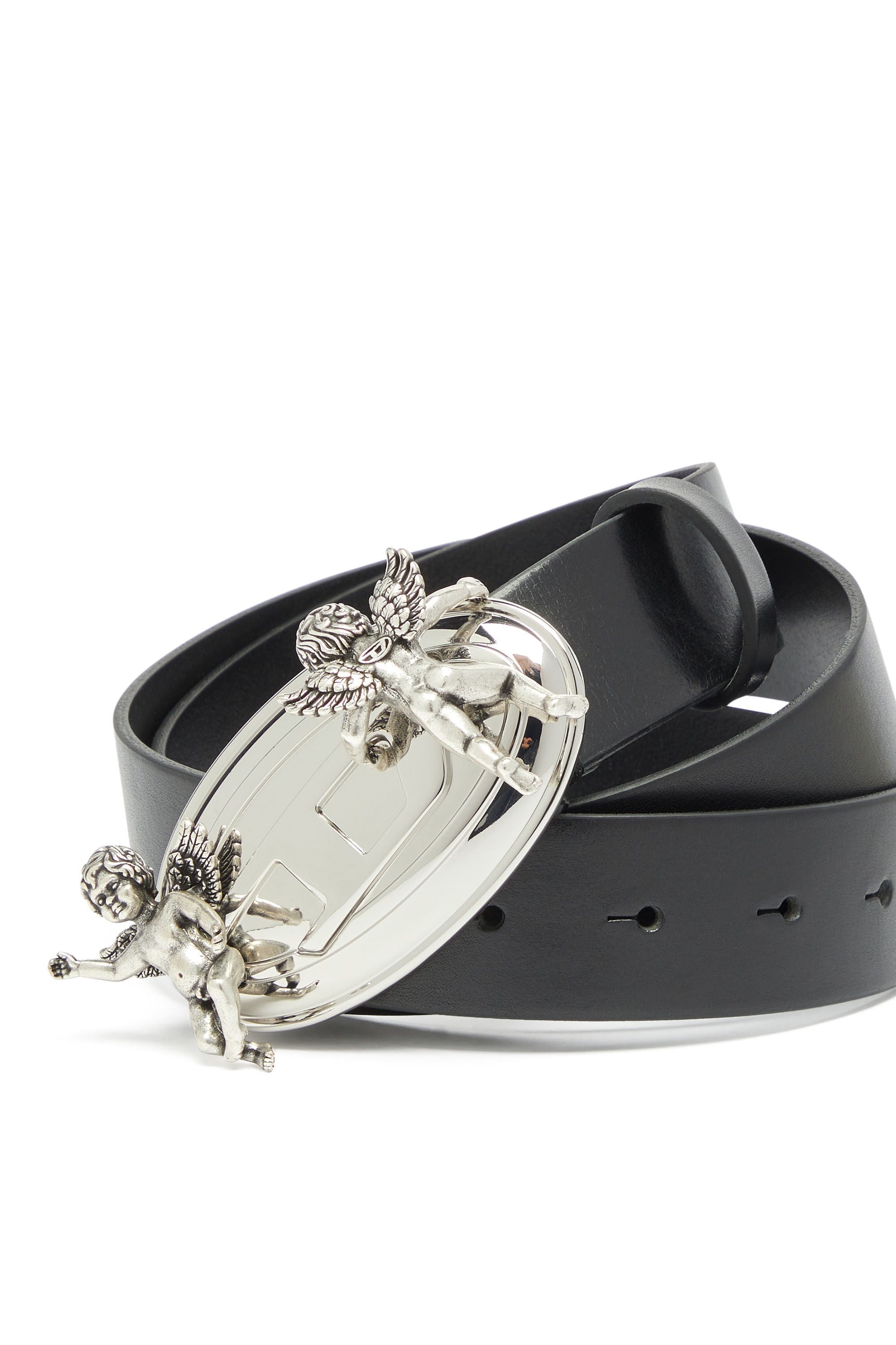 Diesel - B-OVAL ANGELS 35, Woman's 3.5cm leather belt with cherub Oval D buckle in Black - 3