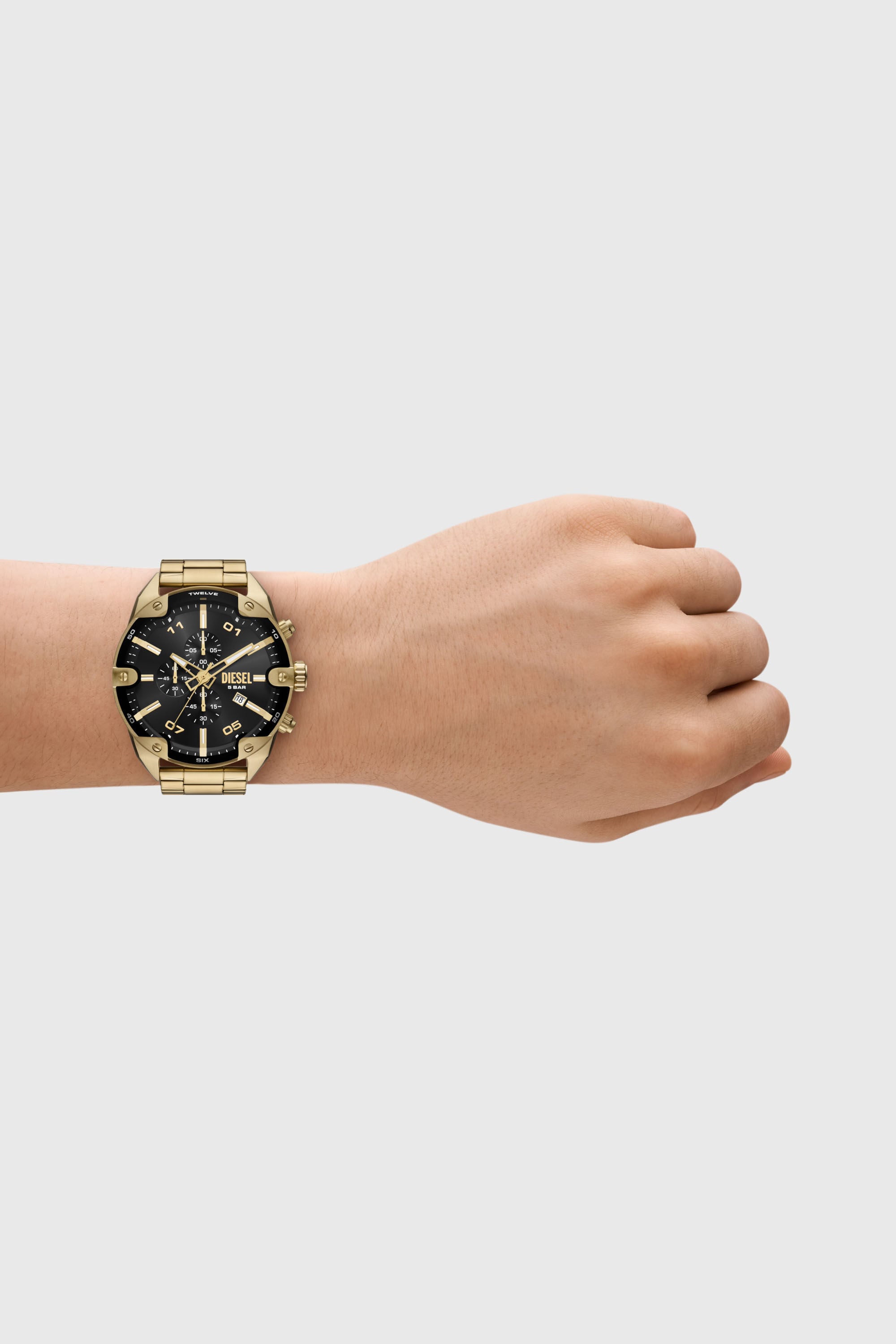 Diesel - DZ4678, Man's Diesel Spiked Chronograph Gold-Tone Stainless Steel Watch in Gold - 4