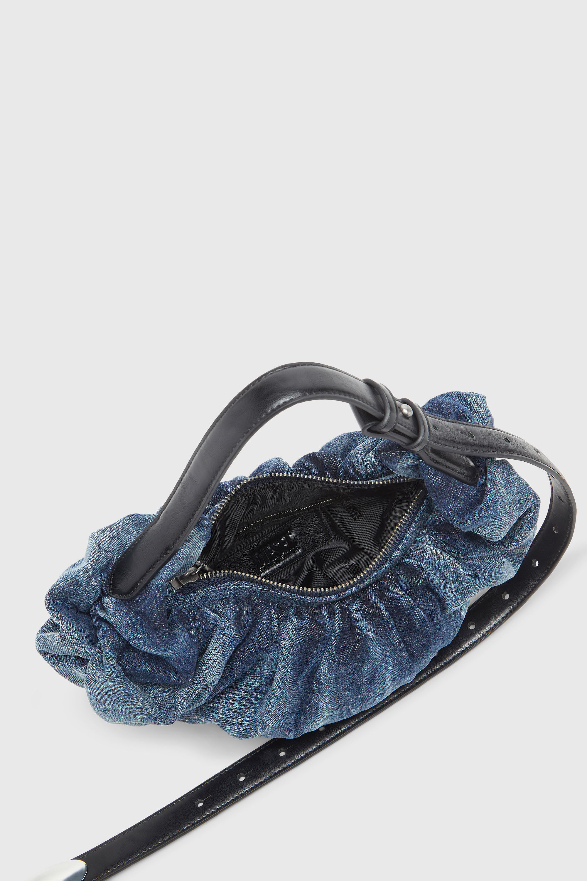 Diesel - GRAB-D HOBO S, Woman's Grab-D-Small scrunched hobo bag in treated denim in Medium blue - 4