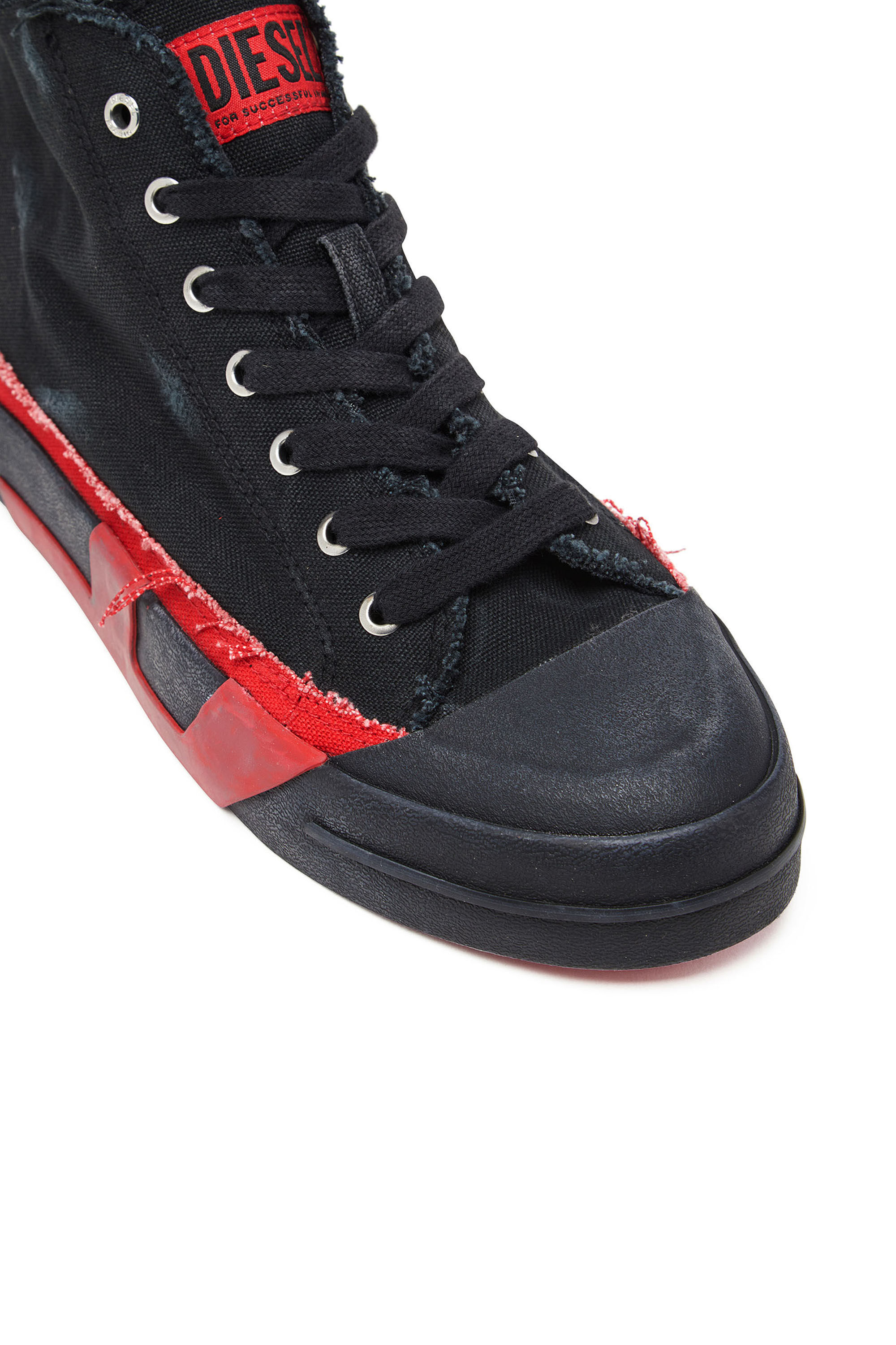 Diesel - S-D-VERSE MID II, Man's Distressed high-top sneakers in canvas in Black/Red - 6
